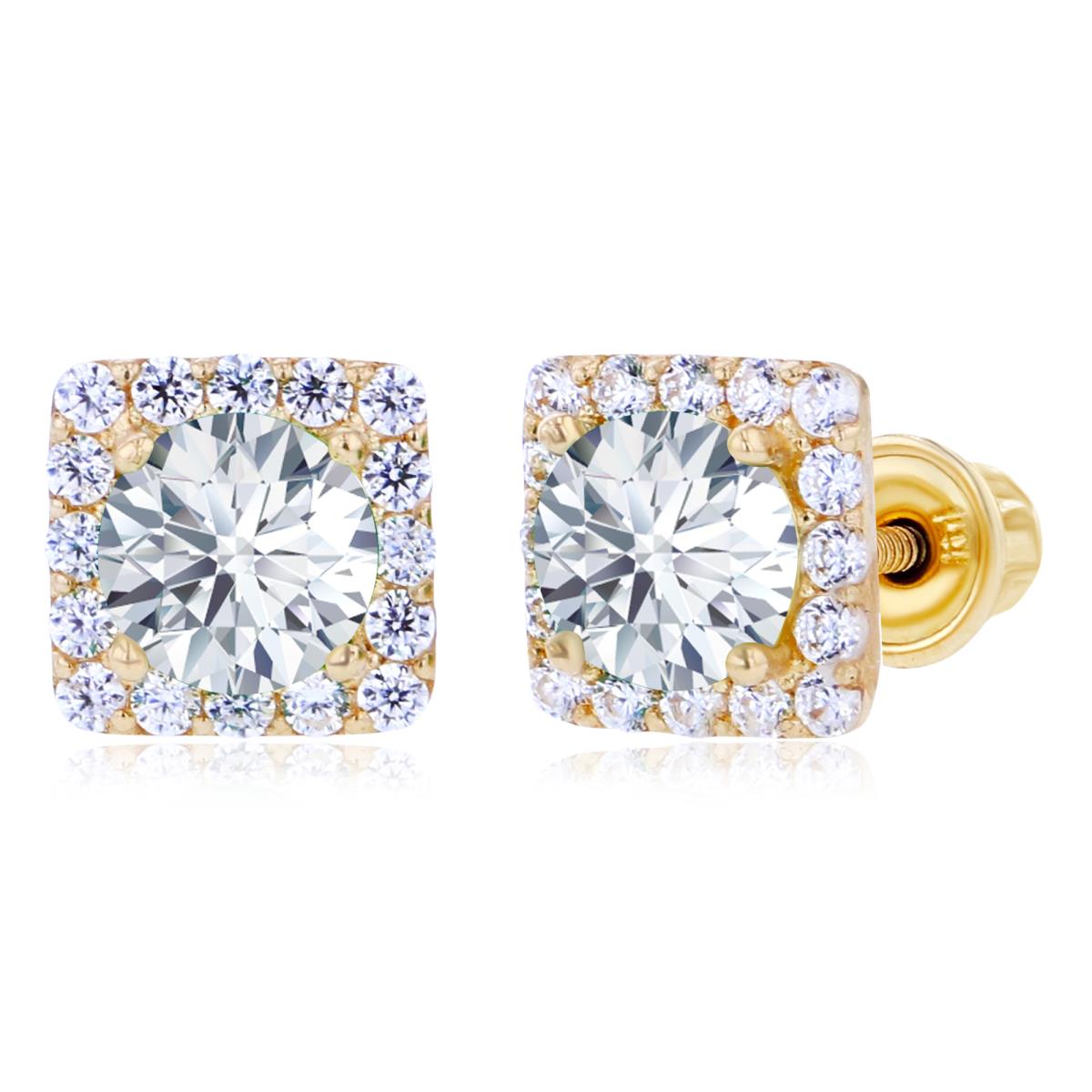 Sterling Silver Yellow 4mm & 1mm Created White Sapphire Square Halo Screwback Earrings