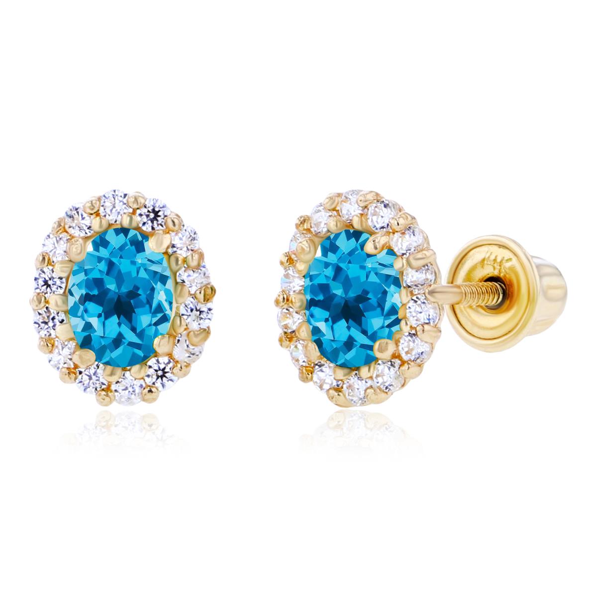 Sterling Silver Yellow 4x3mm Oval Swiss Blue Topaz & 1mm Round Created White Sapphire Halo Screwback Earrings