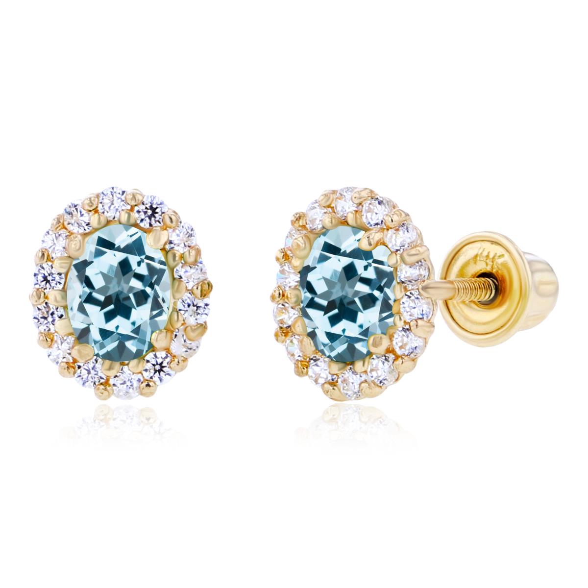 Sterling Silver Yellow 4x3mm Oval Sky Blue Topaz & 1mm Round Created White Sapphire Halo Screwback Earrings