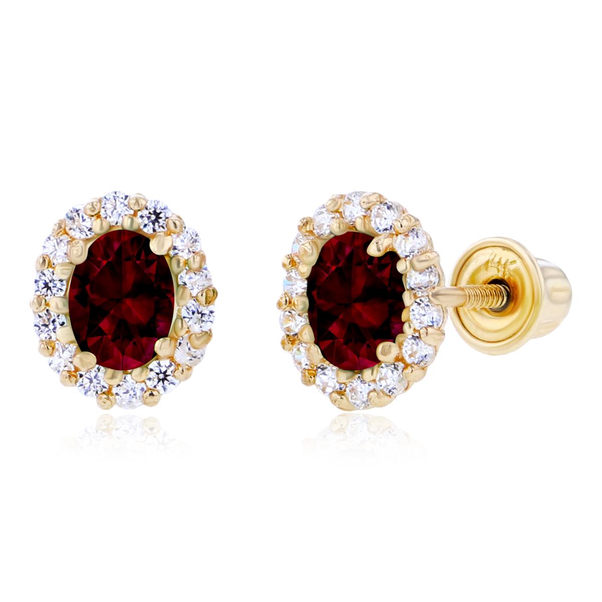 Sterling Silver Yellow 4x3mm Oval Garnet & 1mm Round Created White Sapphire Halo Screwback Earrings