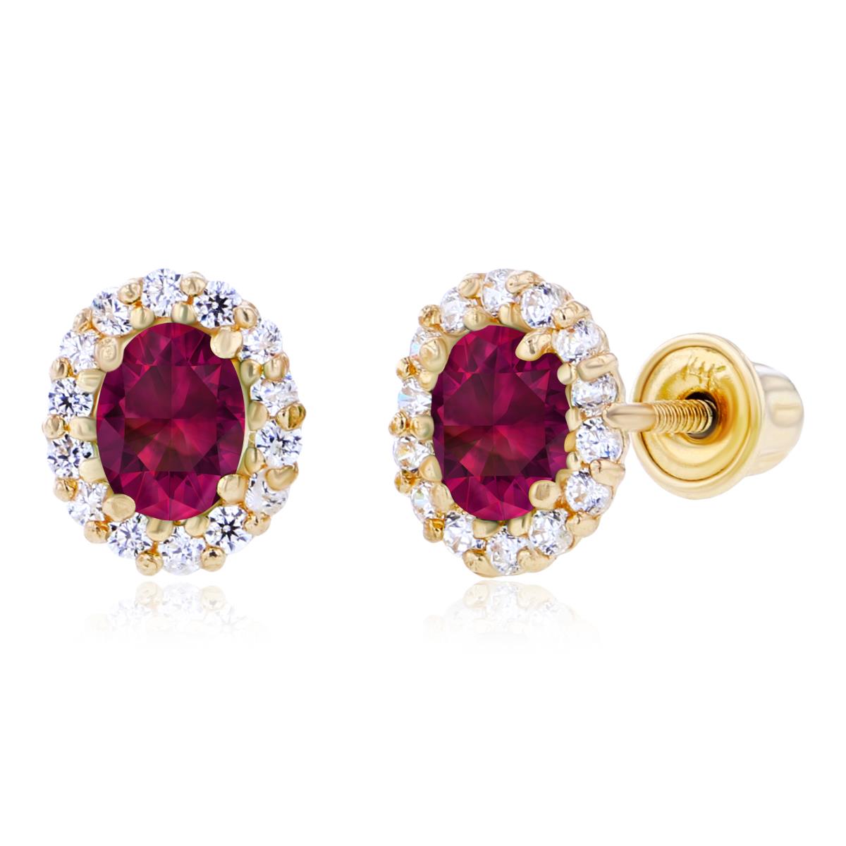 Sterling Silver Yellow 4x3mm Oval Created Ruby & 1mm Round Created White Sapphire Halo Screwback Earrings