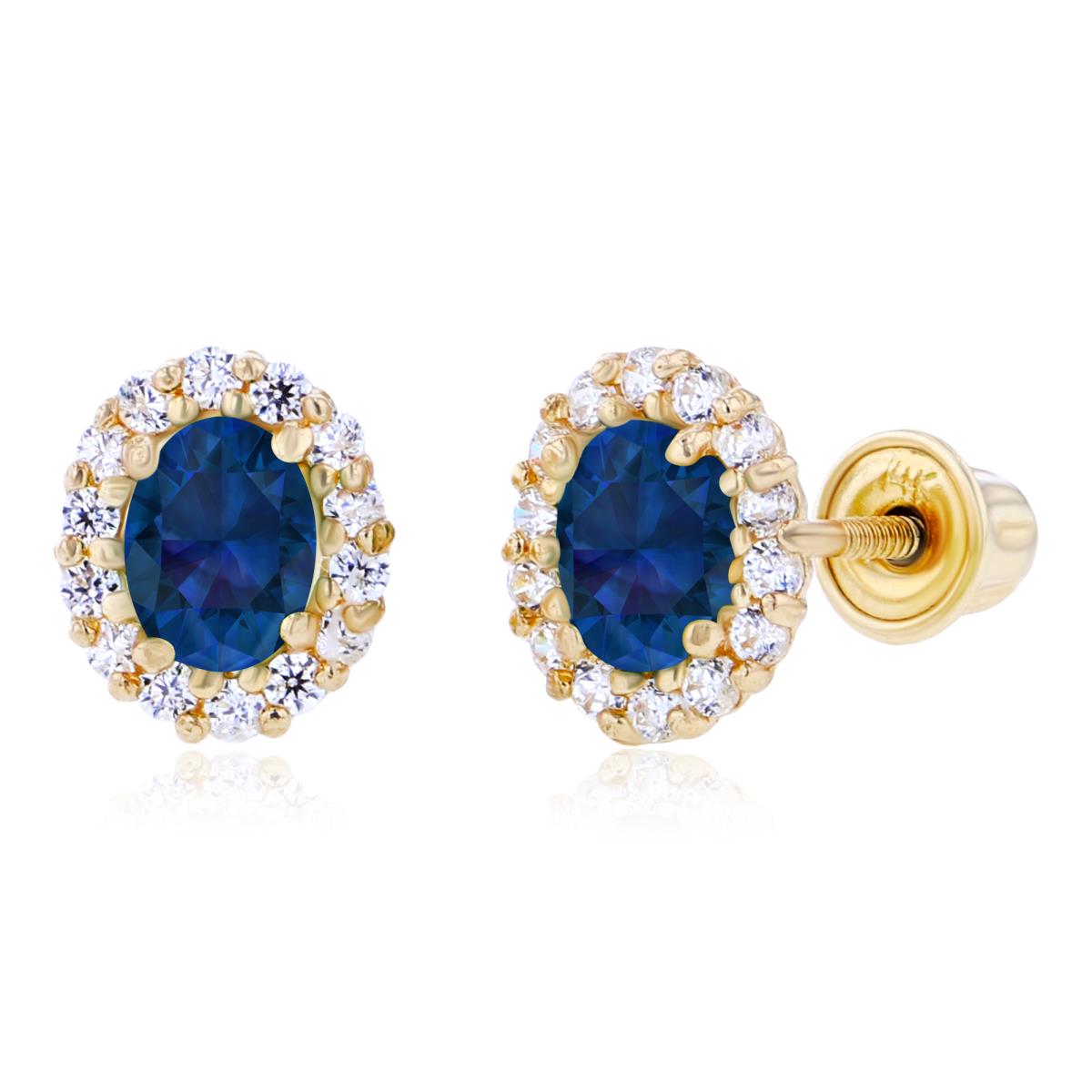 Sterling Silver Yellow 4x3mm Oval Created Blue Sapphire & 1mm Round Created White Sapphire Halo Screwback Earrings