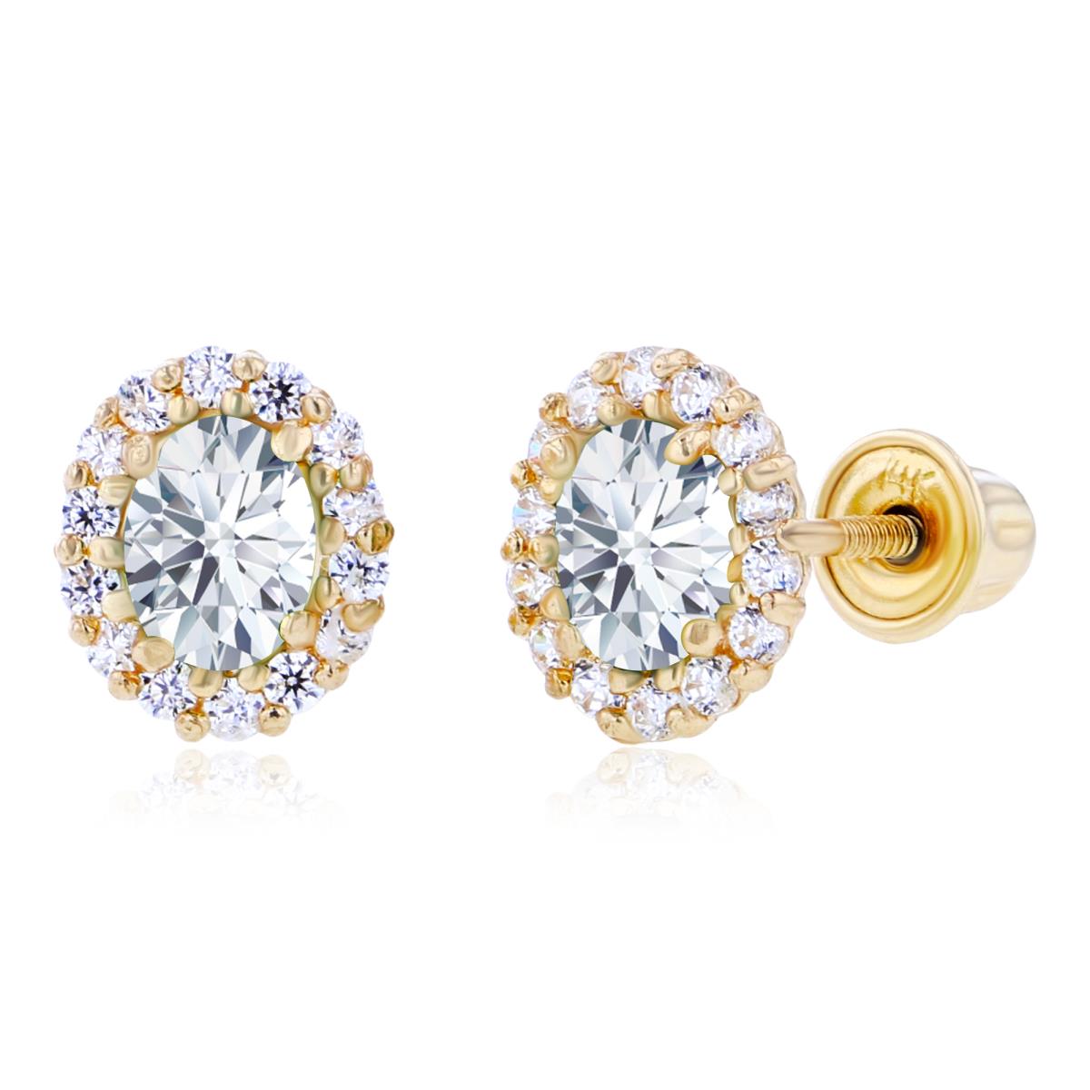 Sterling Silver Yellow 4x3mm Oval & 1mm Round Created White Sapphire Halo Screwback Earrings