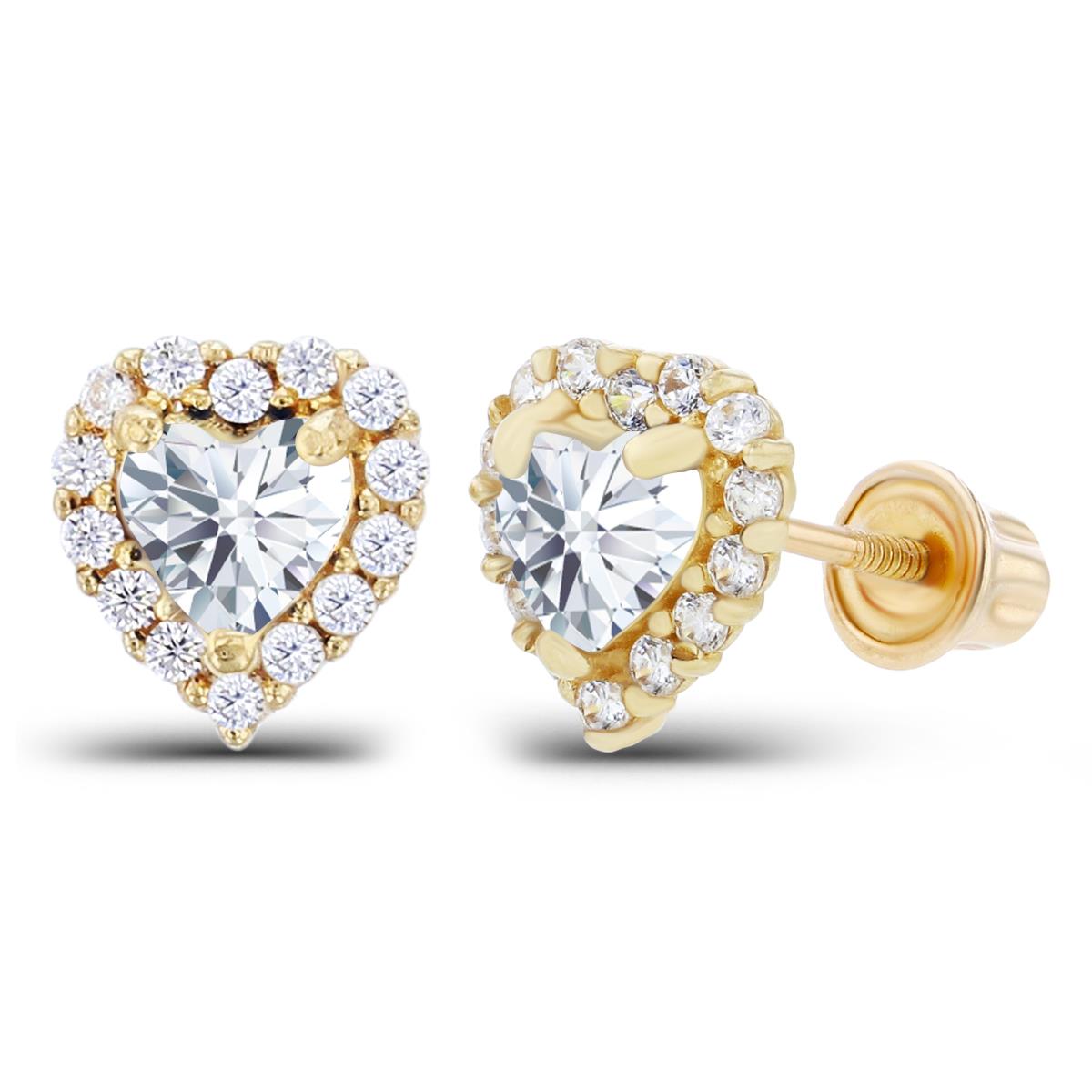 Sterling Silver Yellow 4mm Heart & 1mm Round Created White Sapphire Halo Screwback Earrings