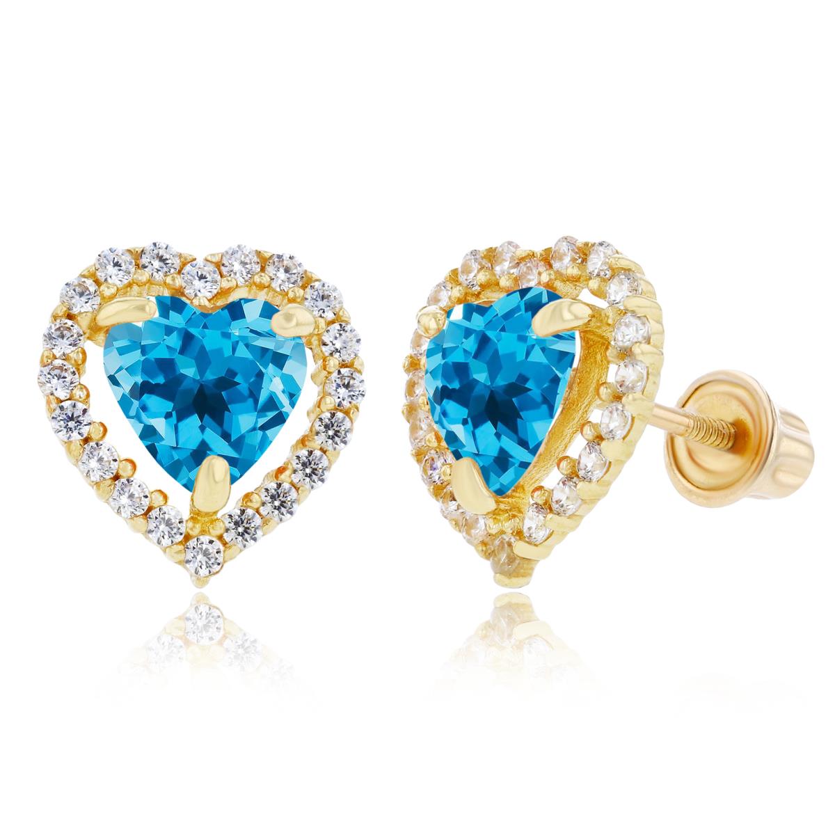 Sterling Silver Yellow 6mm Heart Swiss Blue Topaz & 1mm Created White Sapphire Halo Screwback Earrings