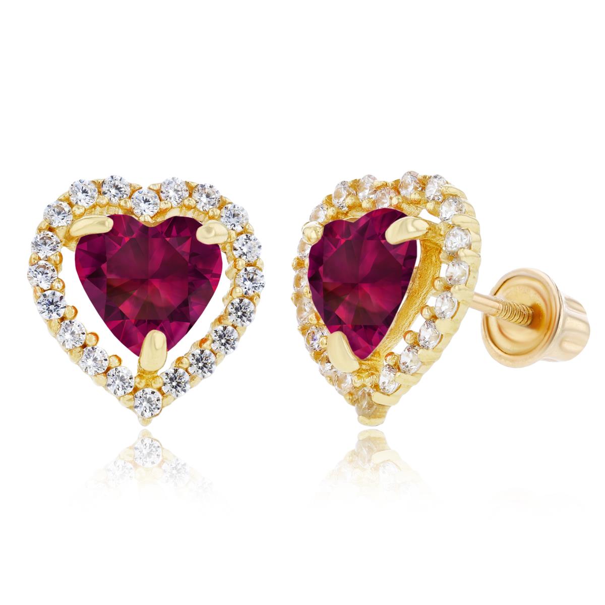 Sterling Silver Yellow 6mm Heart Created Ruby & 1mm Created White Sapphire Halo Screwback Earrings