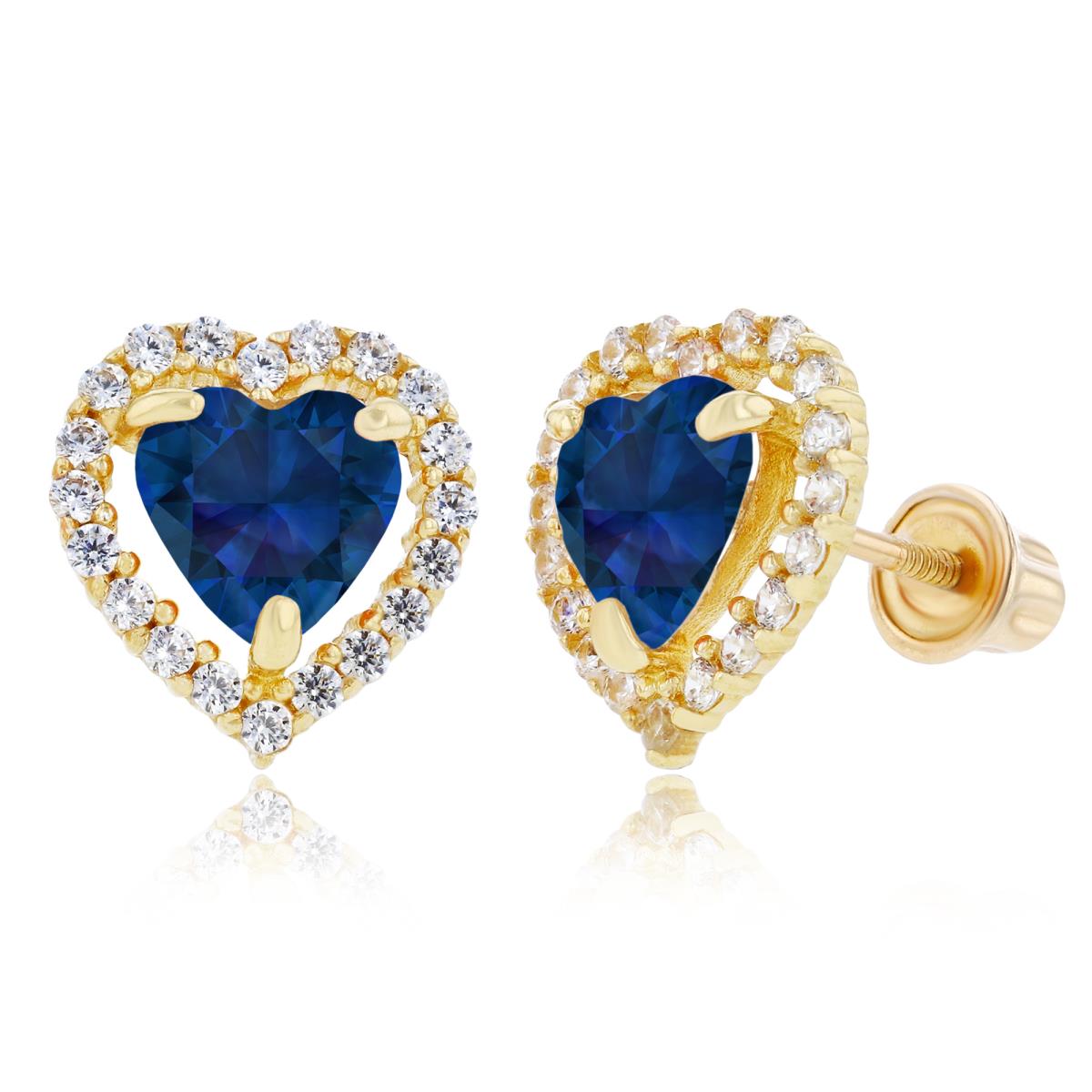 Sterling Silver Yellow 6mm Heart Created Blue Sapphire & 1mm Created White Sapphire Halo Screwback Earrings