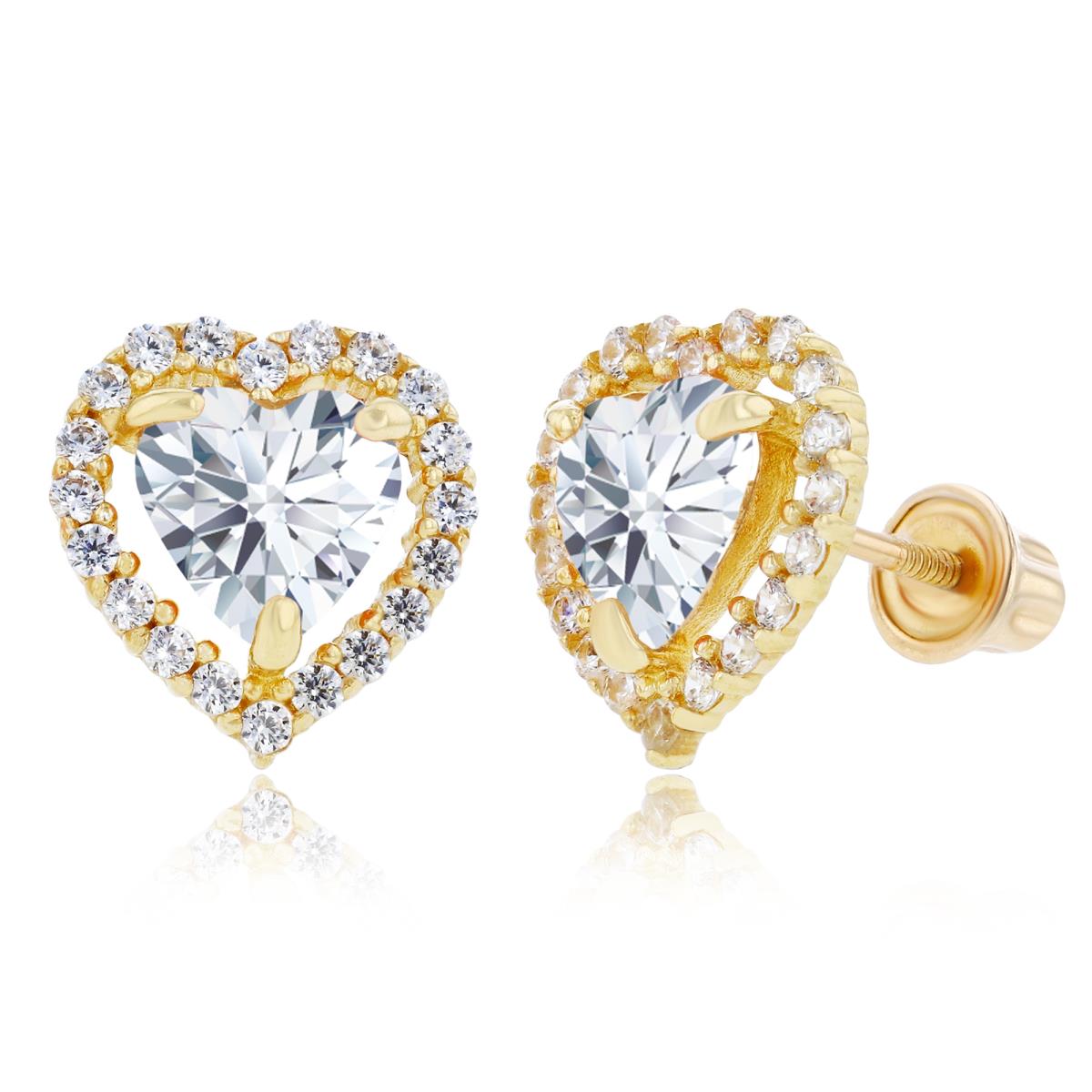Sterling Silver Yellow 6mm Heart & 1mm Round Created White Sapphire Halo Screwback Earrings
