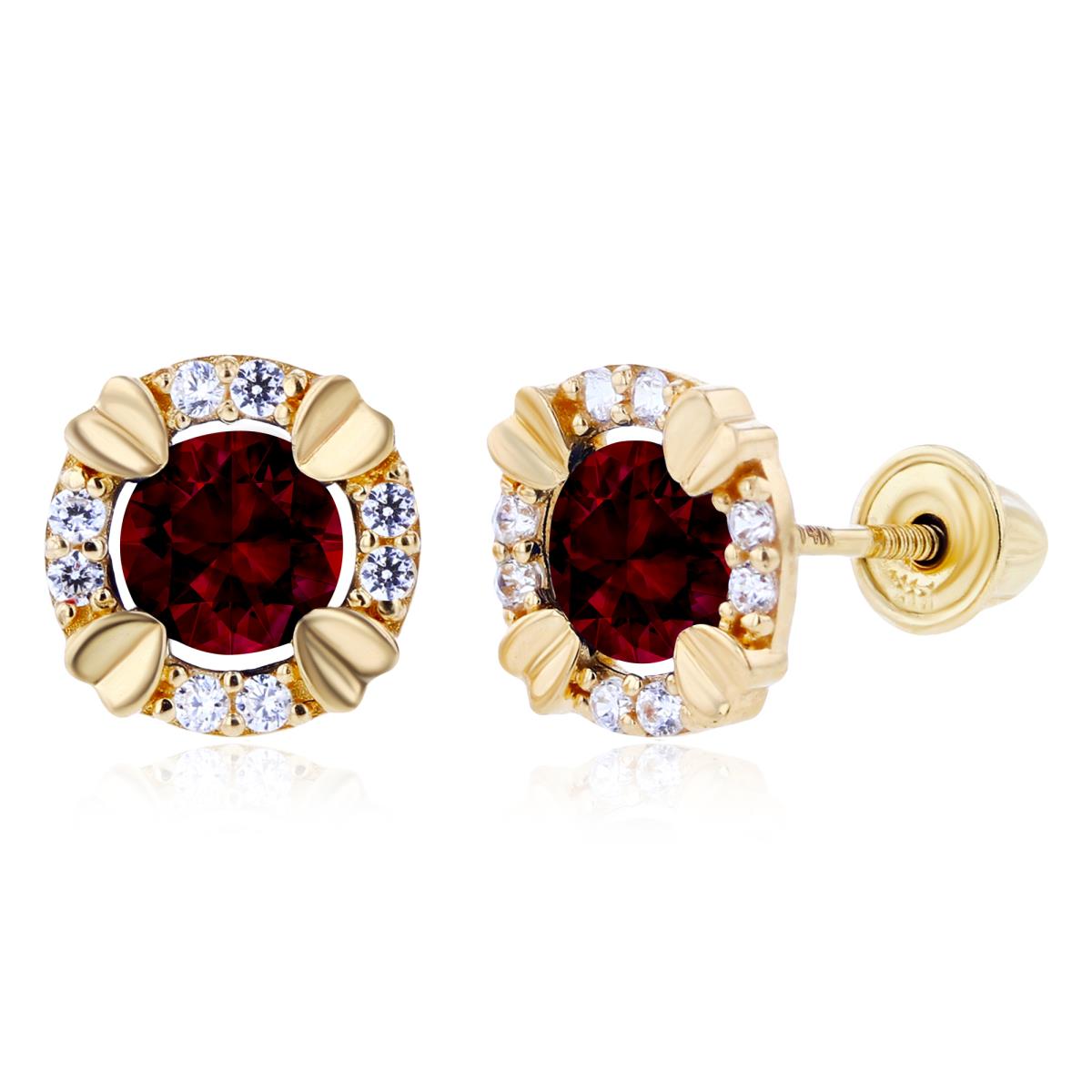 Sterling Silver Yellow 4mm Round Garnet & 1mm Created White Sapphire Halo Screwback Earrings