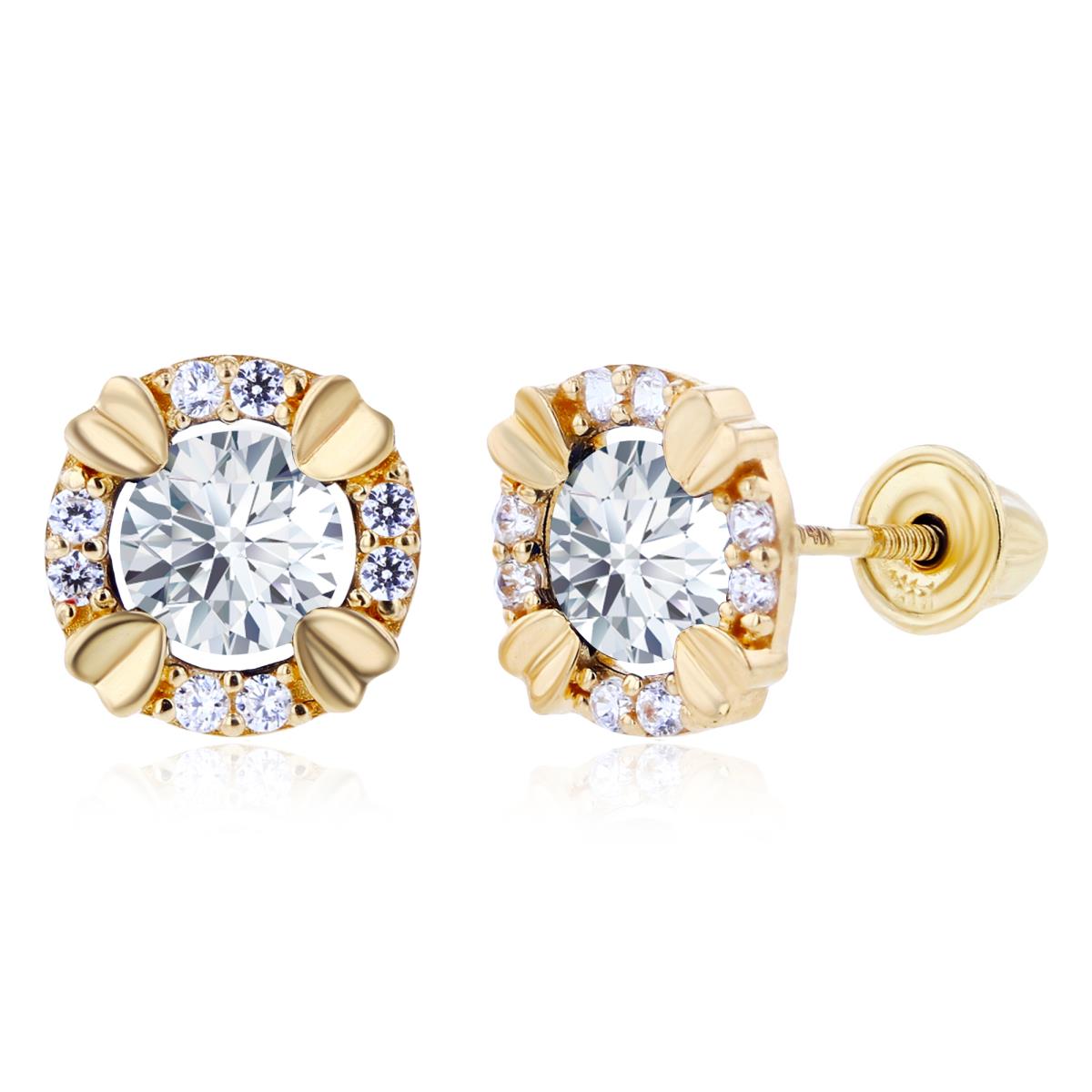 Sterling Silver Yellow 4mm & 1mm Round Created White Sapphire Halo Screwback Earrings