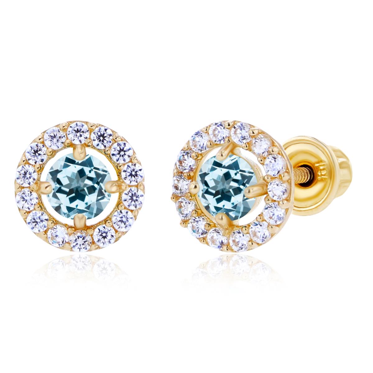 Sterling Silver Yellow 3mm Sky Blue Topaz & 1mm Created White Sapphire Halo Screwback Earrings