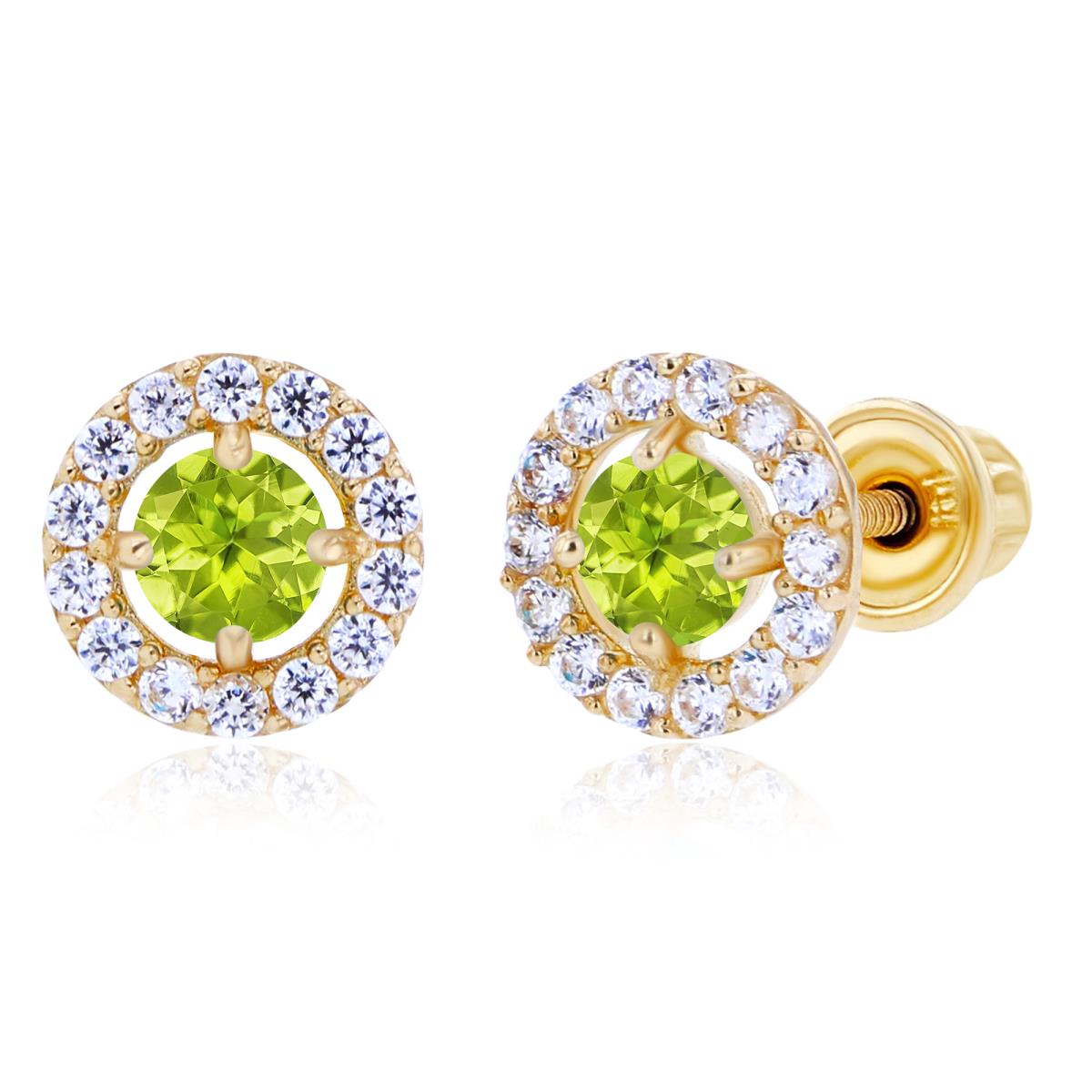 Sterling Silver Yellow 3mm Peridot & 1mm Created White Sapphire Halo Screwback Earrings