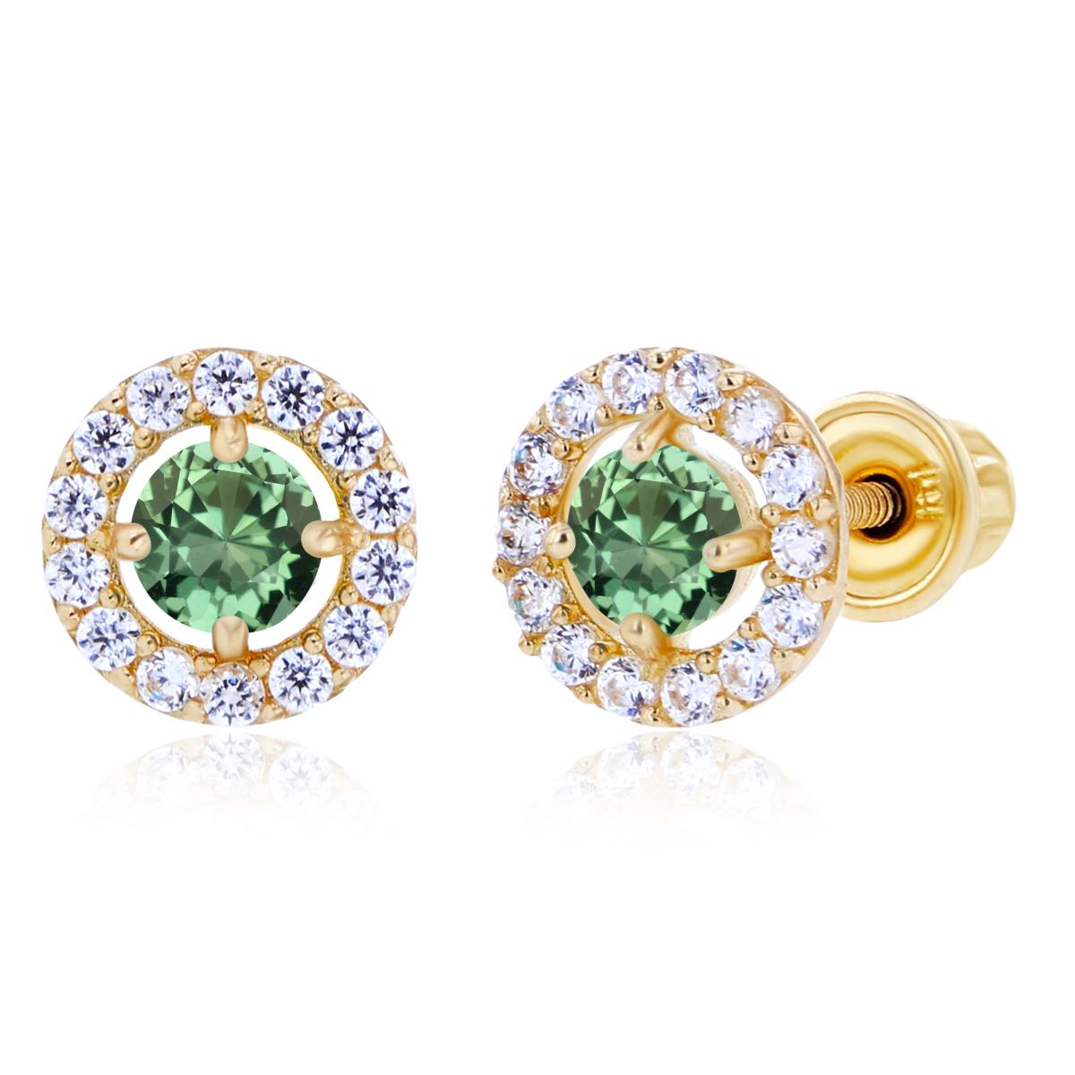 Sterling Silver Yellow 3mm Created Green Sapphire & 1mm Created White Sapphire Halo Screwback Earrings