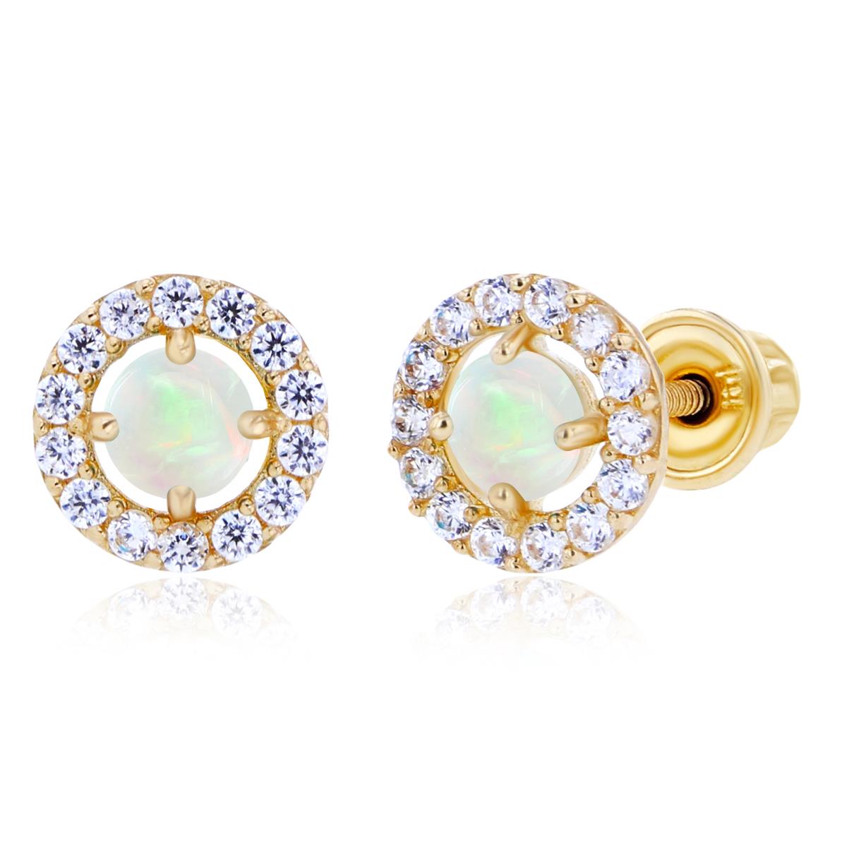 Sterling Silver Yellow 3mm Opal & 1mm Created White Sapphire Halo Screwback Earrings