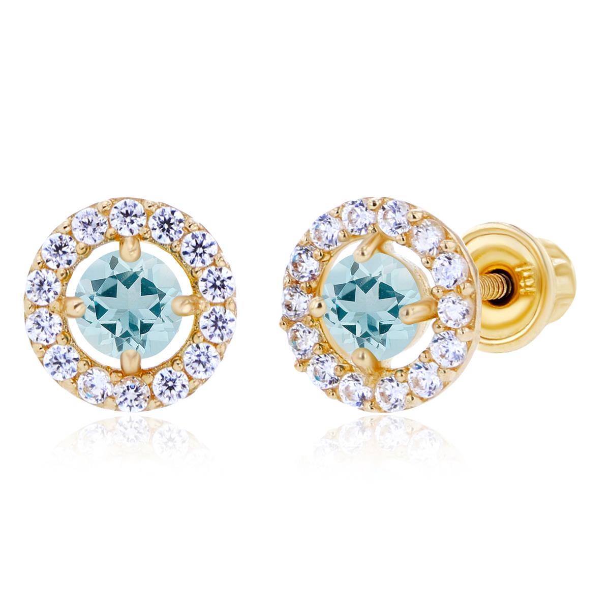 Sterling Silver Yellow 3mm Aquamarine & 1mm Created White Sapphire Halo Screwback Earrings