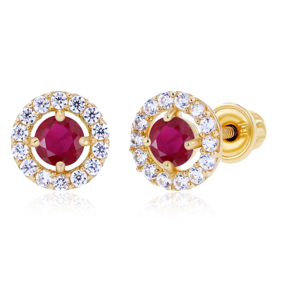 Sterling Silver Yellow 3mm Ruby & 1mm Created White Sapphire Halo Screwback Earrings