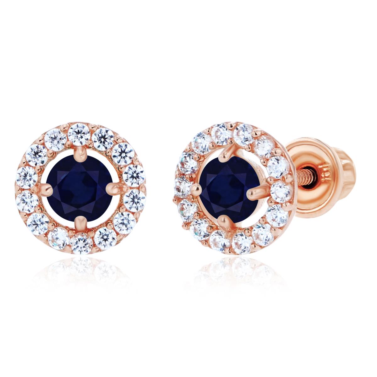 Sterling Silver Rose 3mm Sapphire & 1mm Created White Sapphire Halo Screwback Earrings