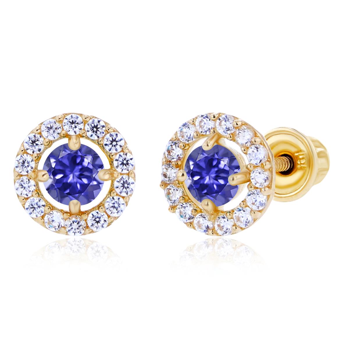 Sterling Silver Yellow 3mm Tanzanite & 1mm Created White Sapphire Halo Screwback Earrings