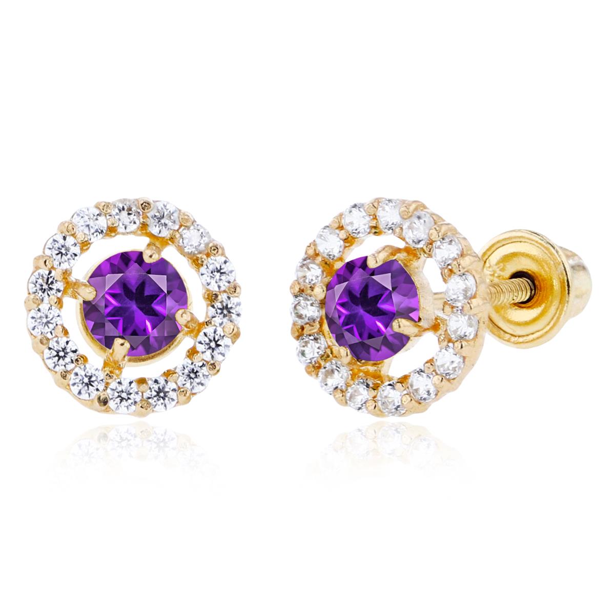 Sterling Silver Yellow 3mm Amethyst & 1mm Created White Sapphire Halo Screwback Earrings