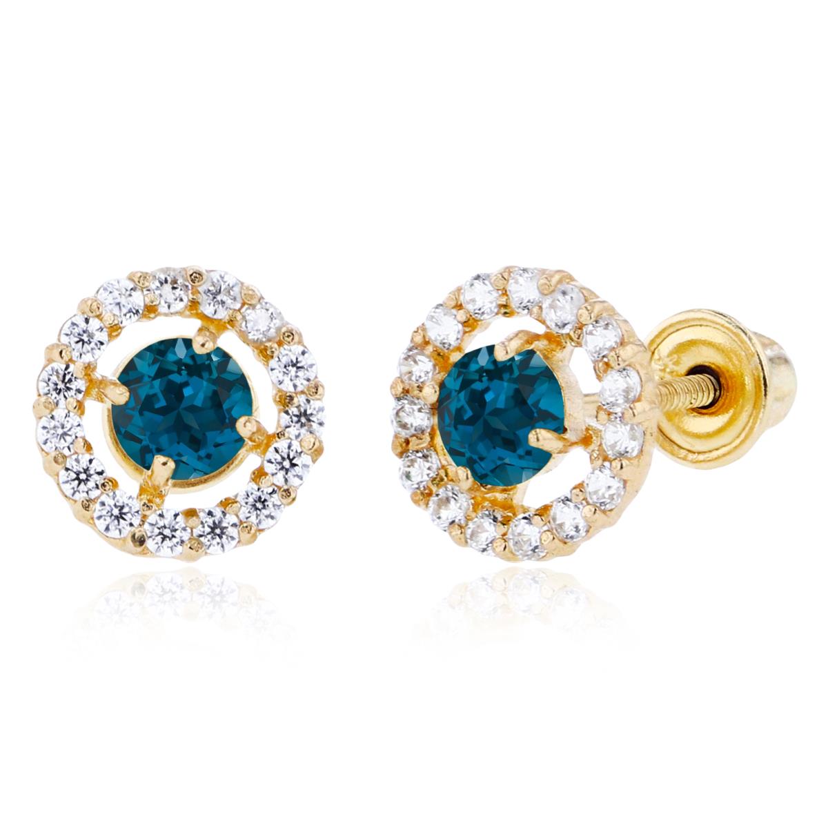 Sterling Silver Yellow 3mm London Blue Topaz & 1mm Created White Sapphire Halo Screwback Earrings