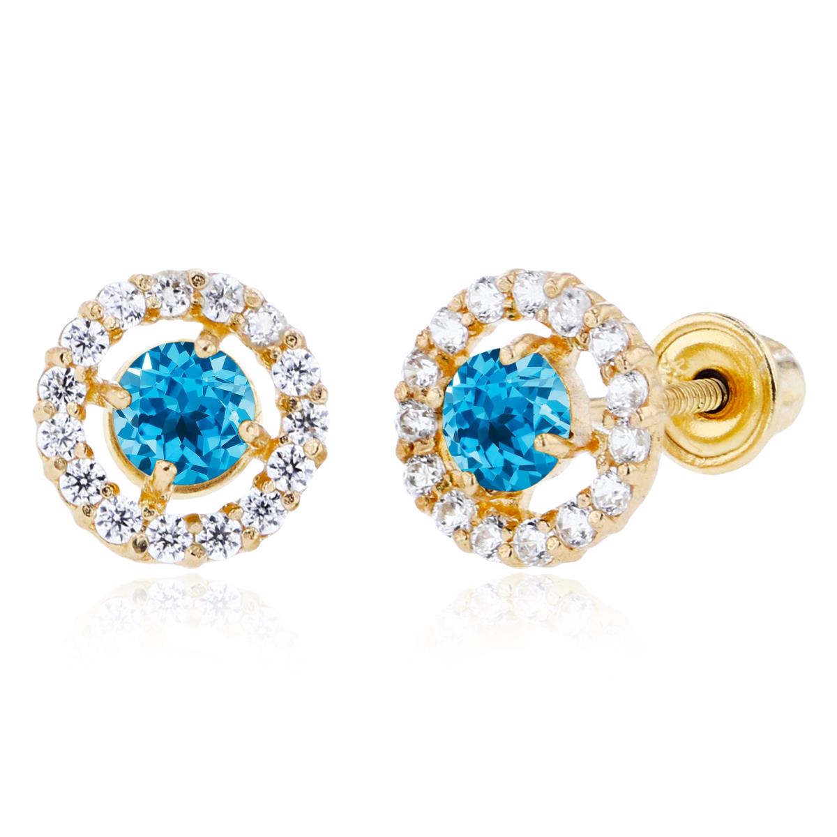 Sterling Silver Yellow 3mm Swiss Blue Topaz & 1mm Created White Sapphire Halo Screwback Earrings