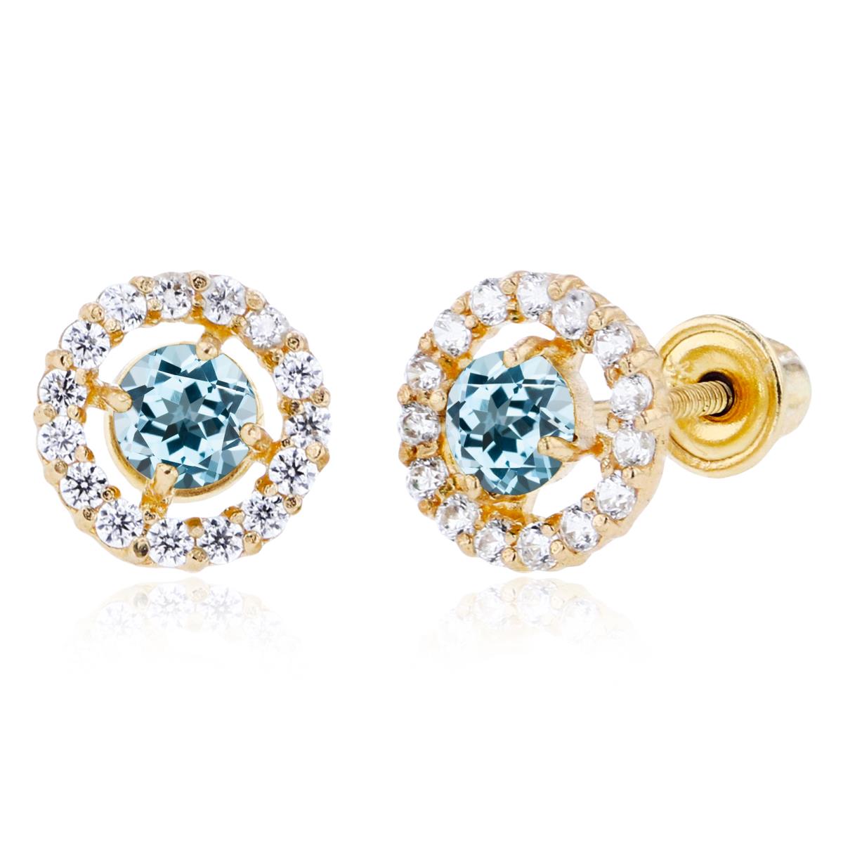 Sterling Silver Yellow 3mm Sky Blue Topaz & 1mm Created White Sapphire Halo Screwback Earrings