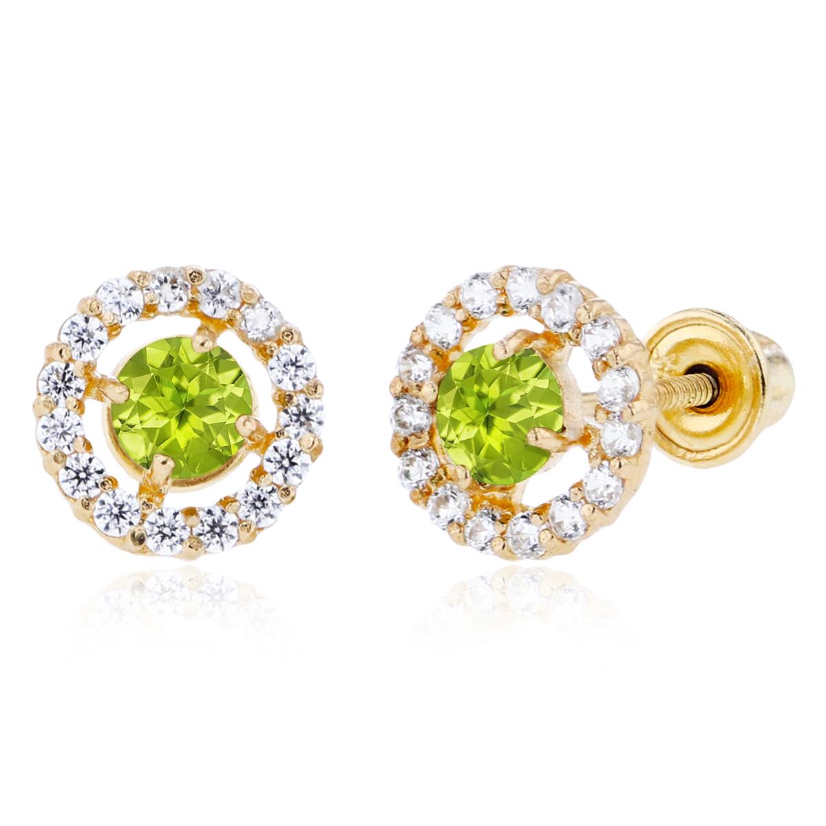 Sterling Silver Yellow 3mm Peridot & 1mm Created White Sapphire Halo Screwback Earrings