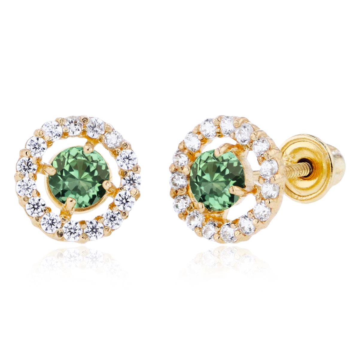 Sterling Silver Yellow 3mm Created Green Sapphire & 1mm Created White Sapphire Halo Screwback Earrings