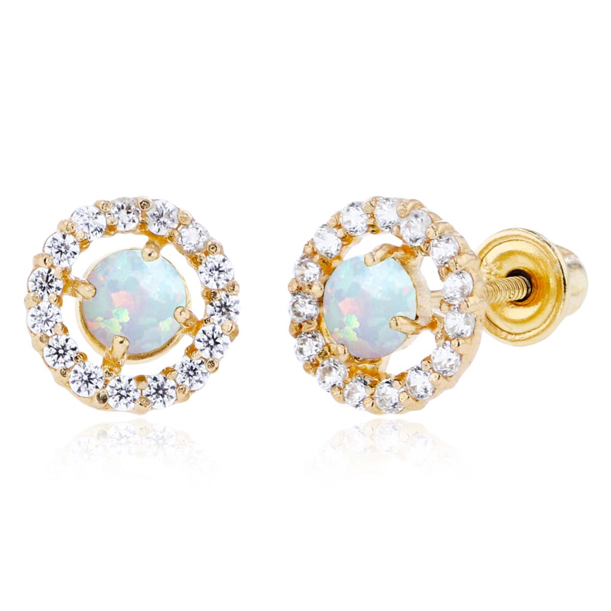 Sterling Silver Yellow 3mm Created Opal & 1mm Created White Sapphire Halo Screwback Earrings