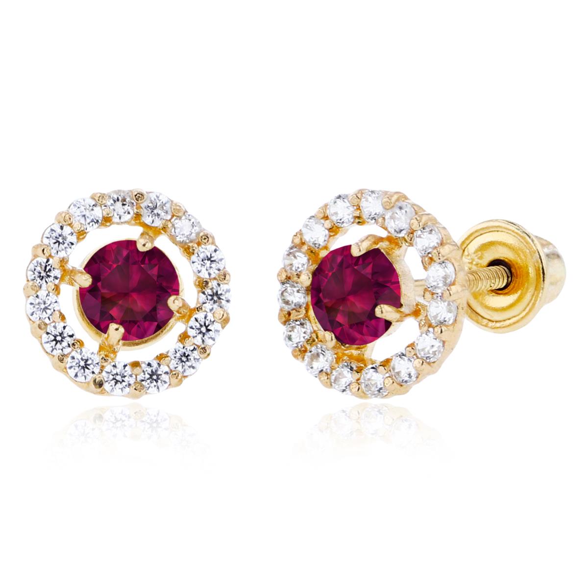 Sterling Silver Yellow 3mm Created Ruby & 1mm Created White Sapphire Halo Screwback Earrings