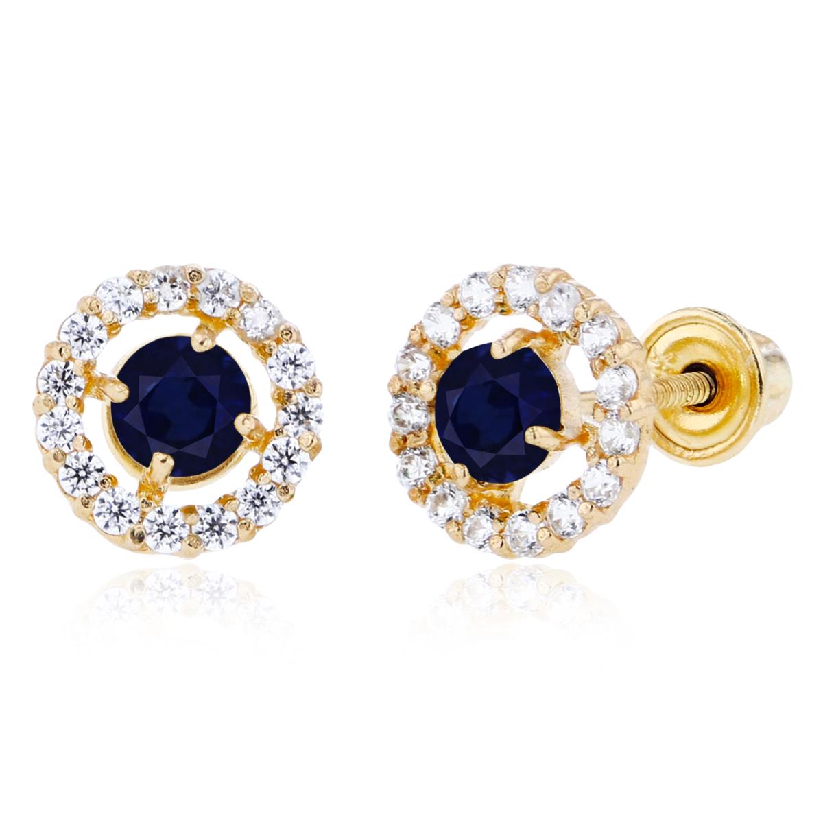 Sterling Silver Yellow 3mm Sapphire & 1mm Created White Sapphire Halo Screwback Earrings