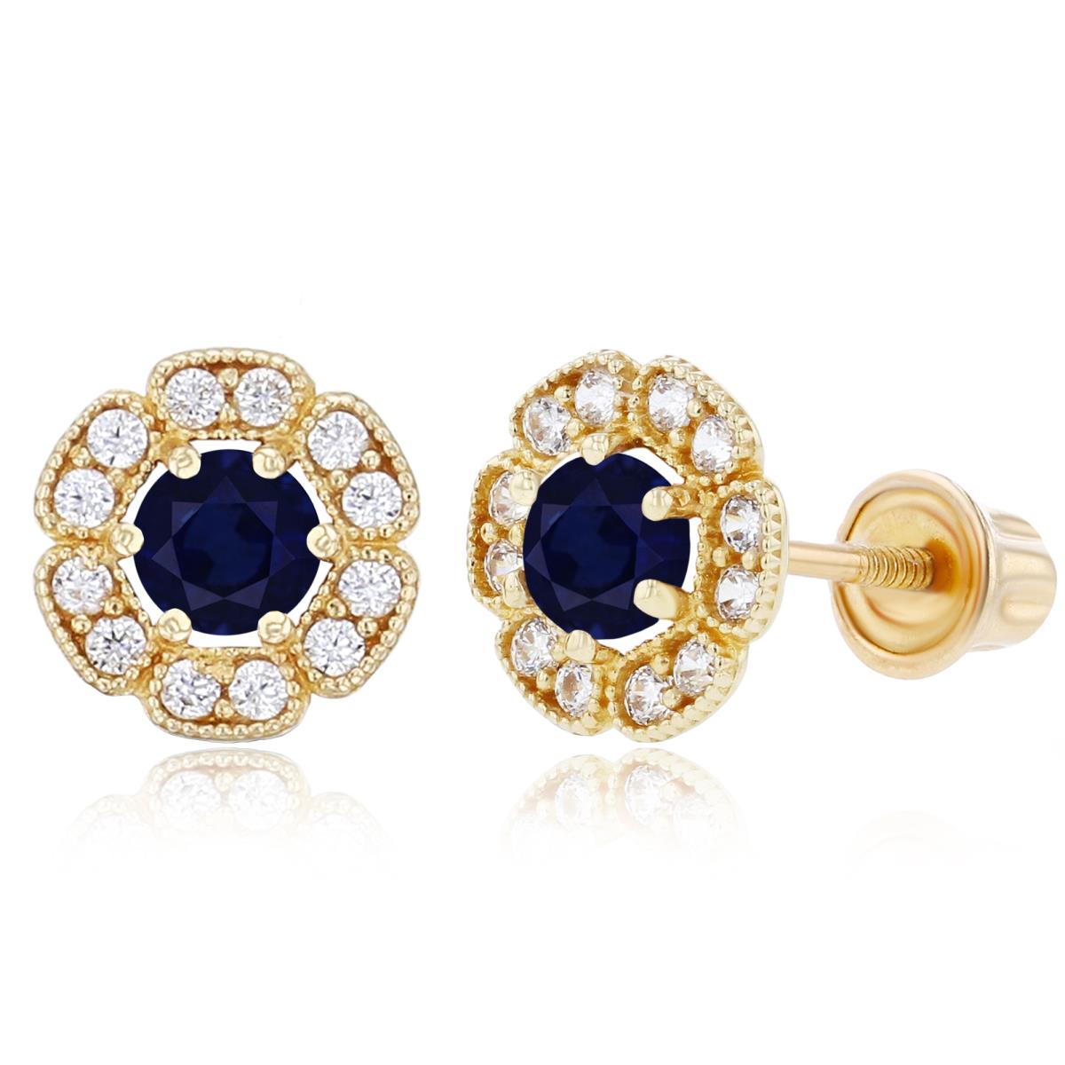Sterling Silver Yellow 3mm Sapphire & 1mm Created White Sapphire Flower Screwback Earrings