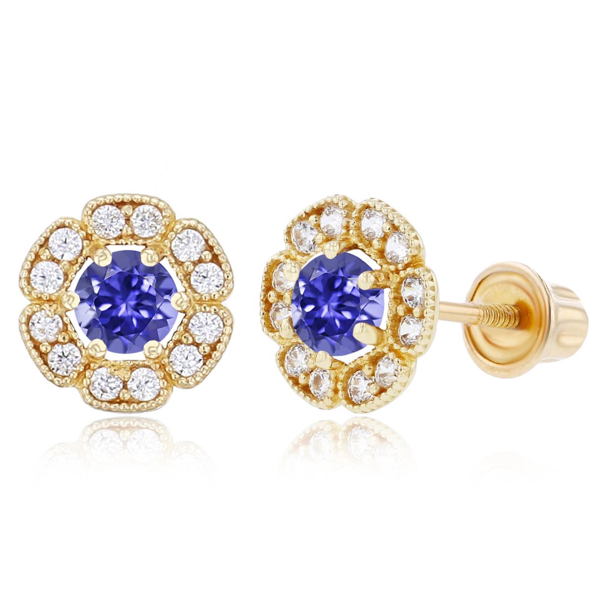 Sterling Silver Yellow 3mm Tanzanite & 1mm Created White Sapphire Flower Screwback Earrings