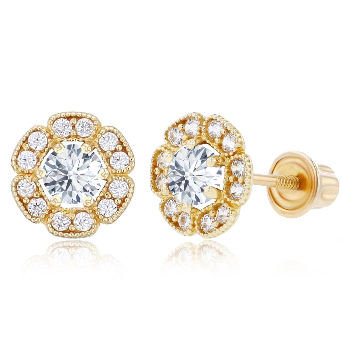 Sterling Silver Yellow 3mm & 1mm Round Created White Sapphire Flower Screwback Earrings