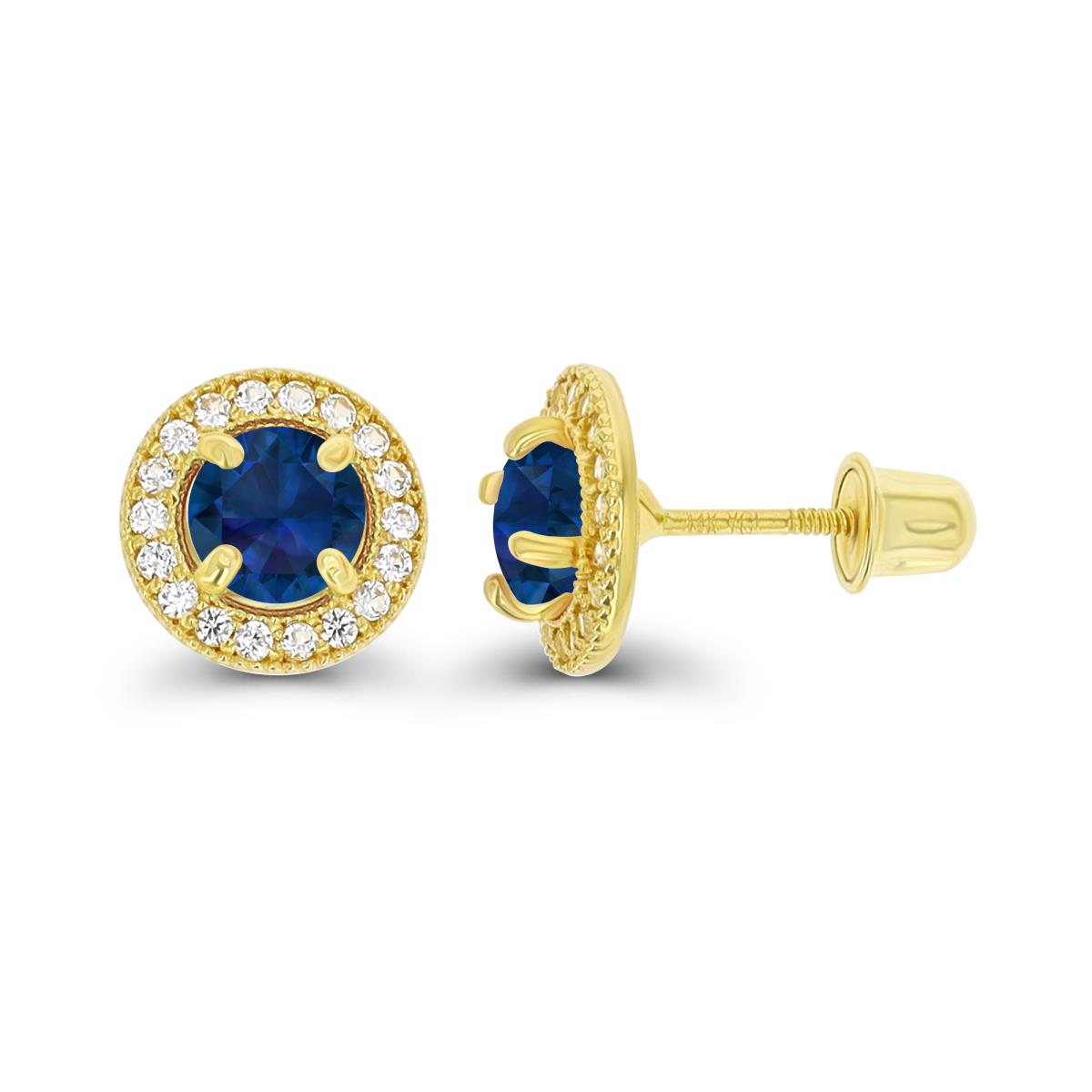 Sterling Silver Yellow 4.5mm Created Blue Sapphire & 1mm Created White Sapphire Milgrain Halo Screwback Earrings