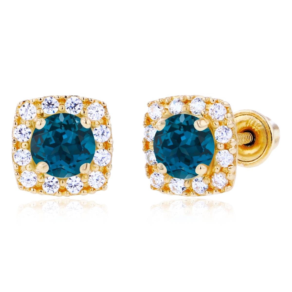 Sterling Silver Yellow 4mm London Blue Topaz & 1mm Created White Sapphire Cushion Halo Screwback Earrings