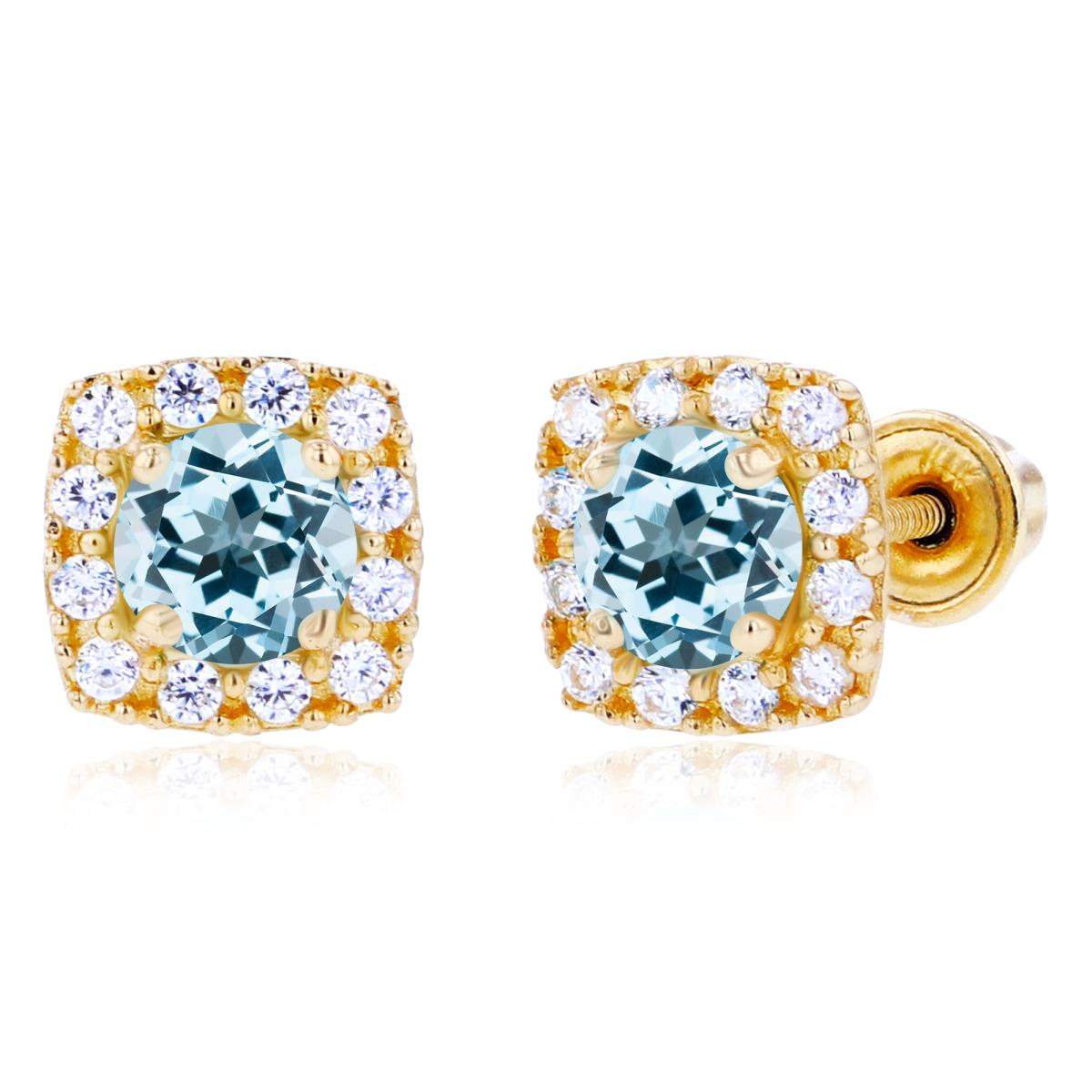 Sterling Silver Yellow 4mm Sky Blue Topaz & 1mm Created White Sapphire Cushion Halo Screwback Earrings