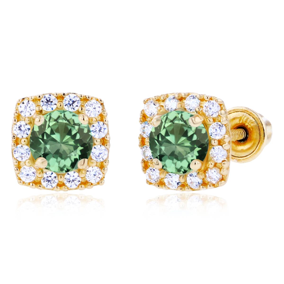 Sterling Silver Yellow 4mm Created Green Sapphire & 1mm Created White Sapphire Cushion Halo Screwback Earrings