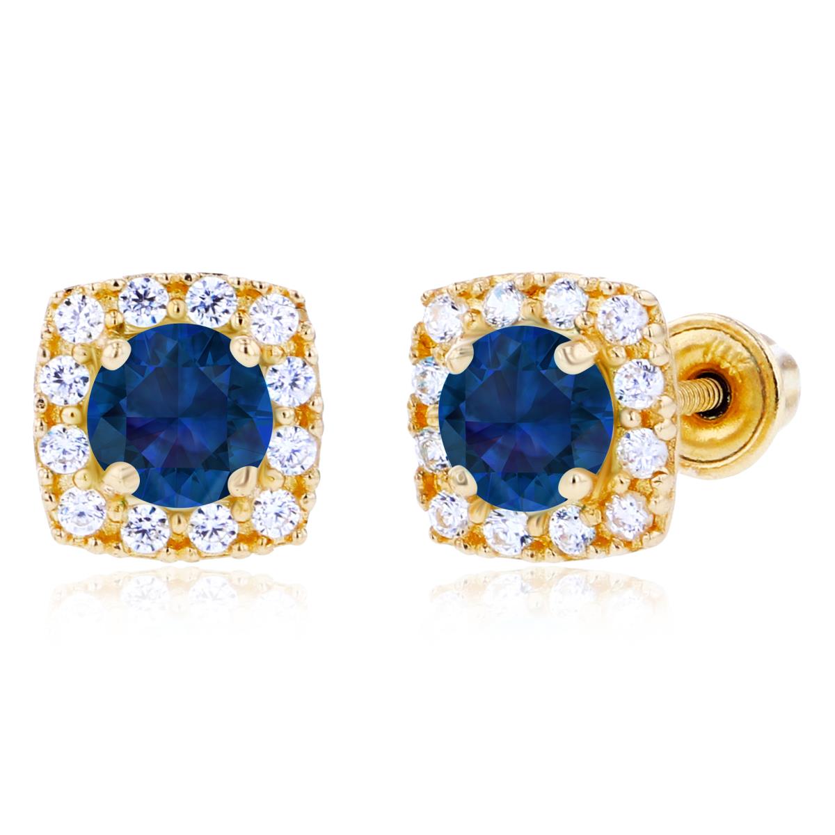 Sterling Silver Yellow 4mm Created Blue Sapphire & 1mm Created White Sapphire Cushion Halo Screwback Earrings