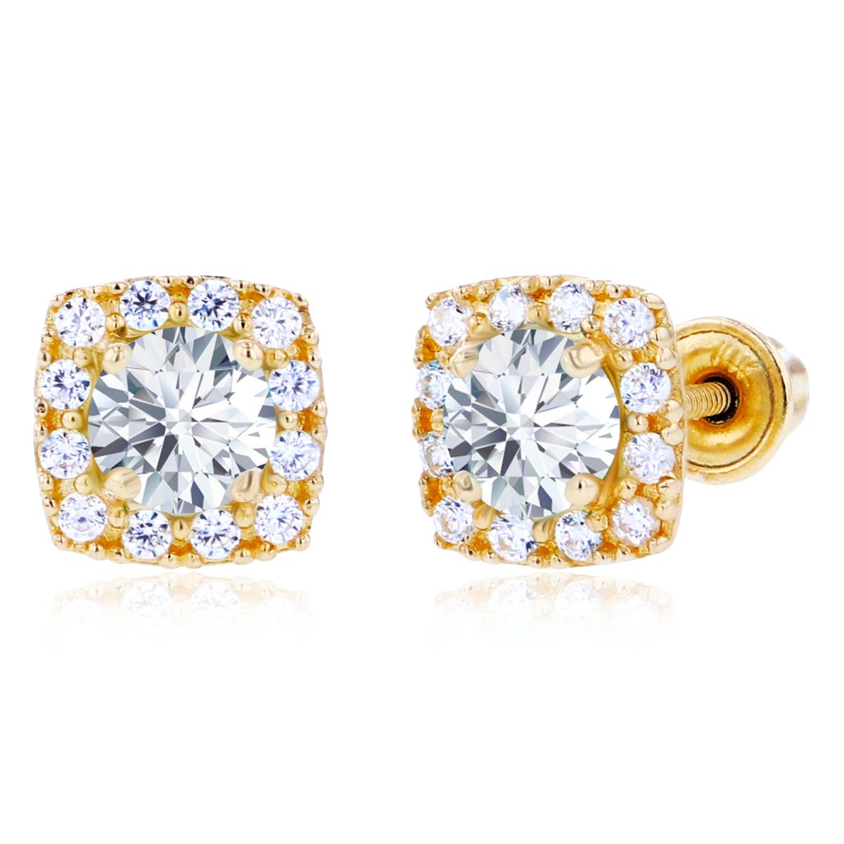 Sterling Silver Yellow 4mm & 1mm Created White Sapphire Cushion Halo Screwback Earrings