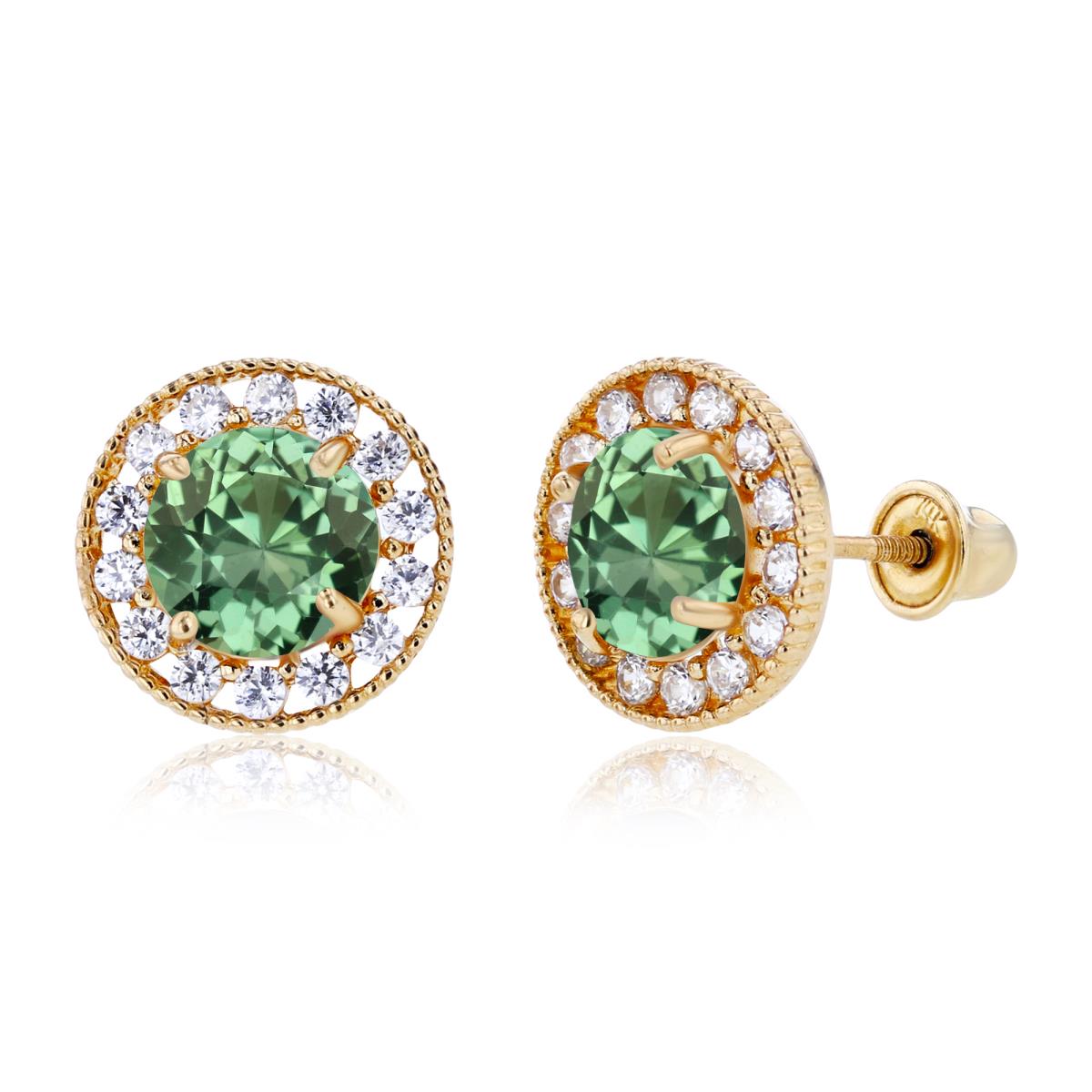 Sterling Silver Yellow 6mm Created Green Sapphire & 1.25mm Created White Sapphire Fancy Halo Screwback Earrings