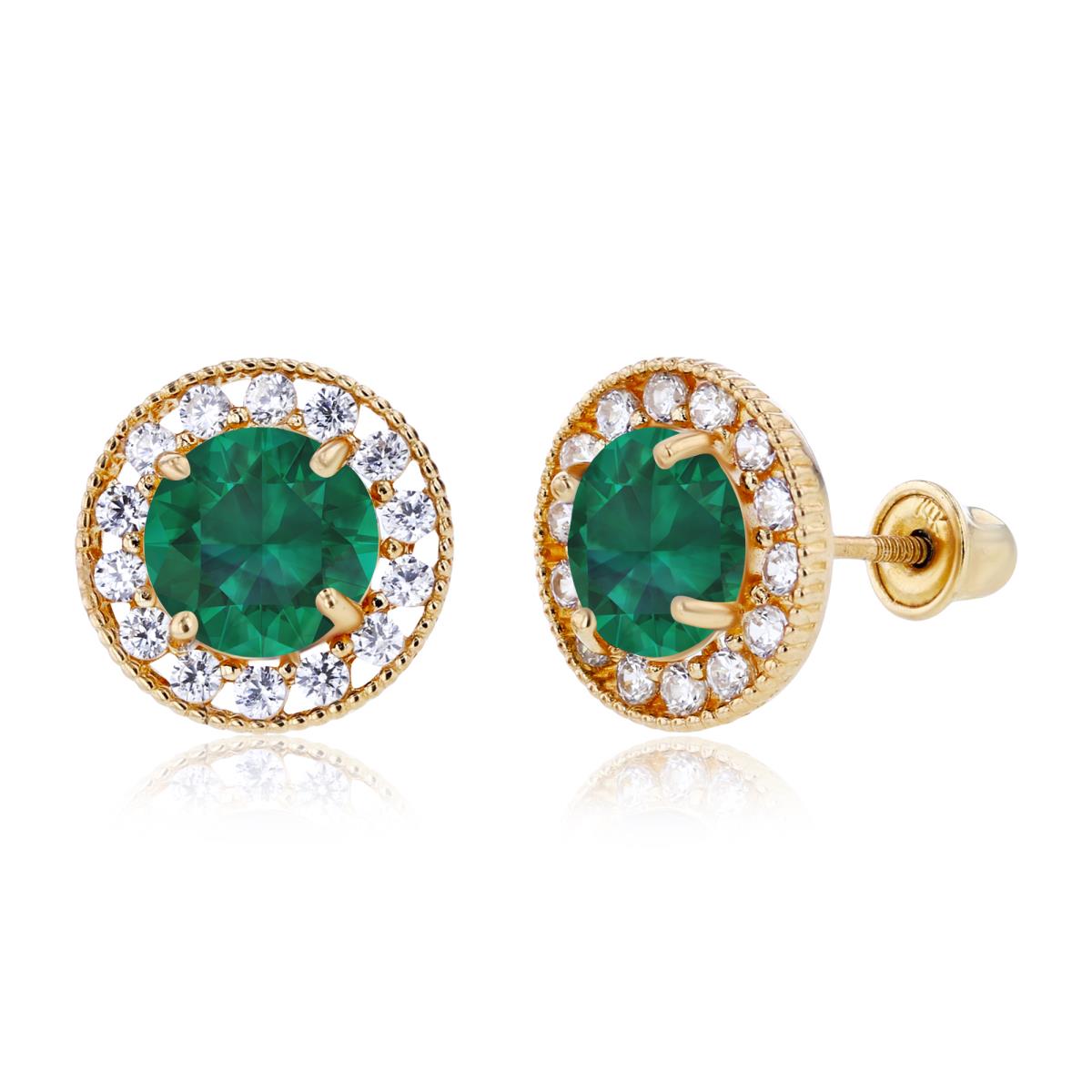 Sterling Silver Yellow 6mm Created Emerald & 1.25mm Created White Sapphire Fancy Halo Screwback Earrings