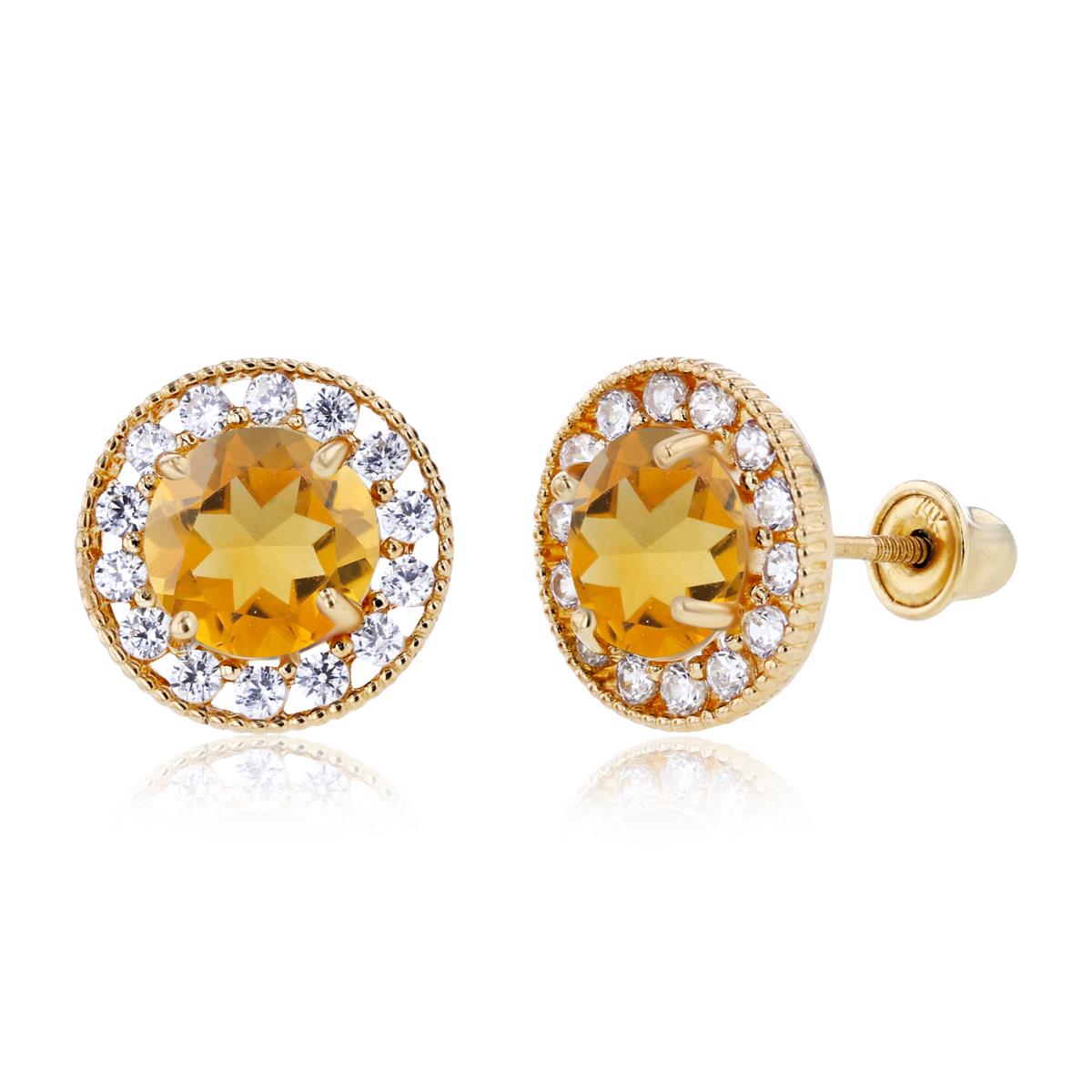 Sterling Silver Yellow 6mm Citrine & 1.25mm Created White Sapphire Fancy Halo Screwback Earrings
