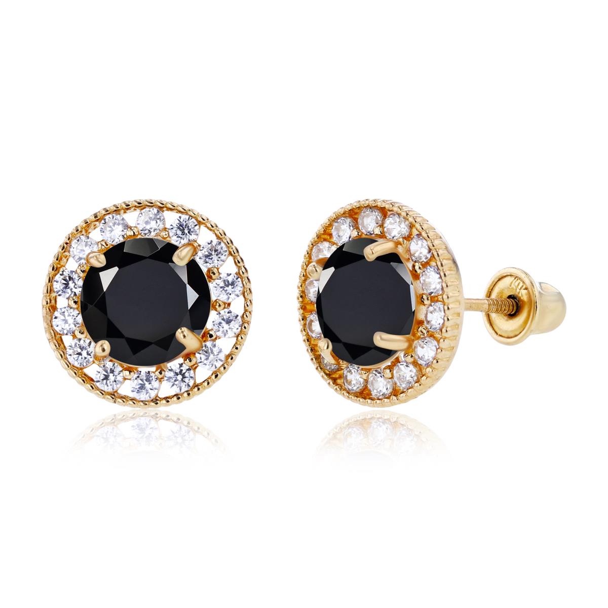 Sterling Silver Yellow 6mm Onyx & 1.25mm Created White Sapphire Fancy Halo Screwback Earrings