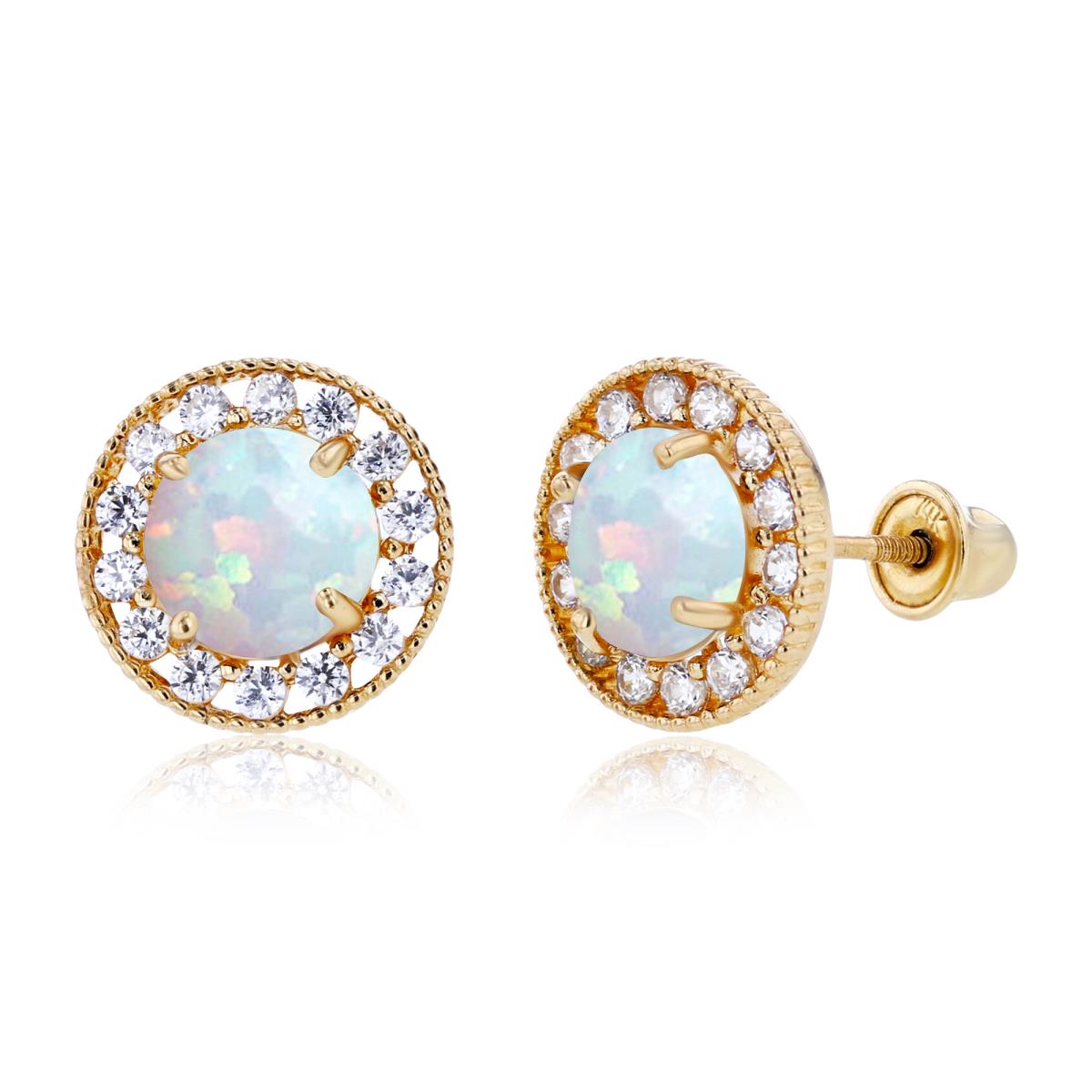 Sterling Silver Yellow 6mm Created Opal & 1.25mm Created White Sapphire Fancy Halo Screwback Earrings