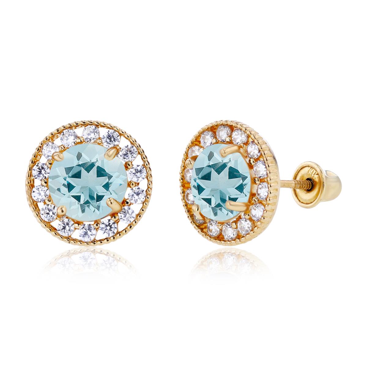 Sterling Silver Yellow 6mm Aquamarine & 1.25mm Created White Sapphire Fancy Halo Screwback Earrings