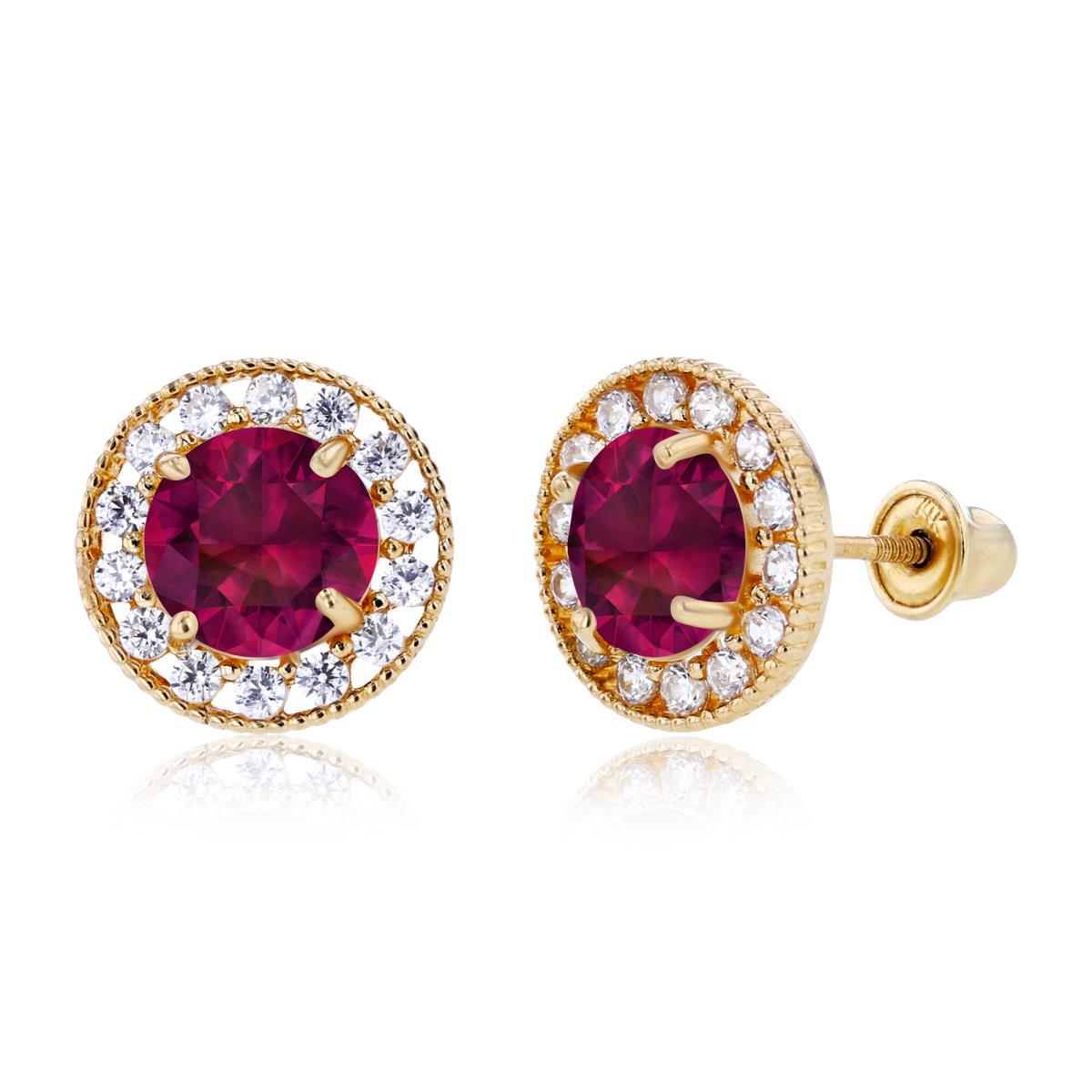 Sterling Silver Yellow 6mm Created Ruby & 1.25mm Created White Sapphire Fancy Halo Screwback Earrings