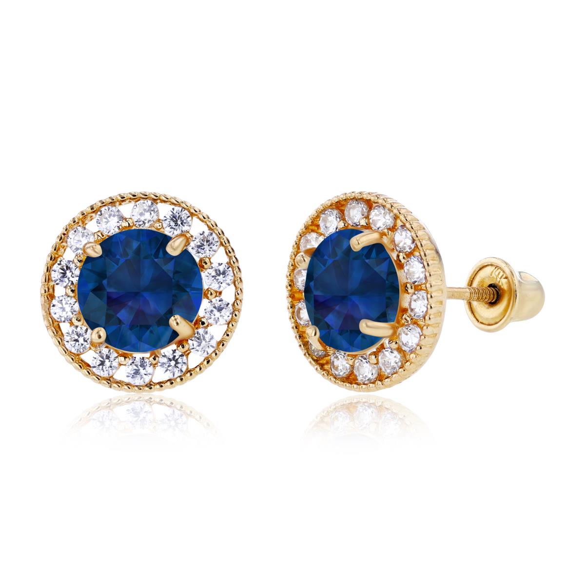 Sterling Silver Yellow 6mm Created Blue Sapphire & 1.25mm Created White Sapphire Fancy Halo Screwback Earrings