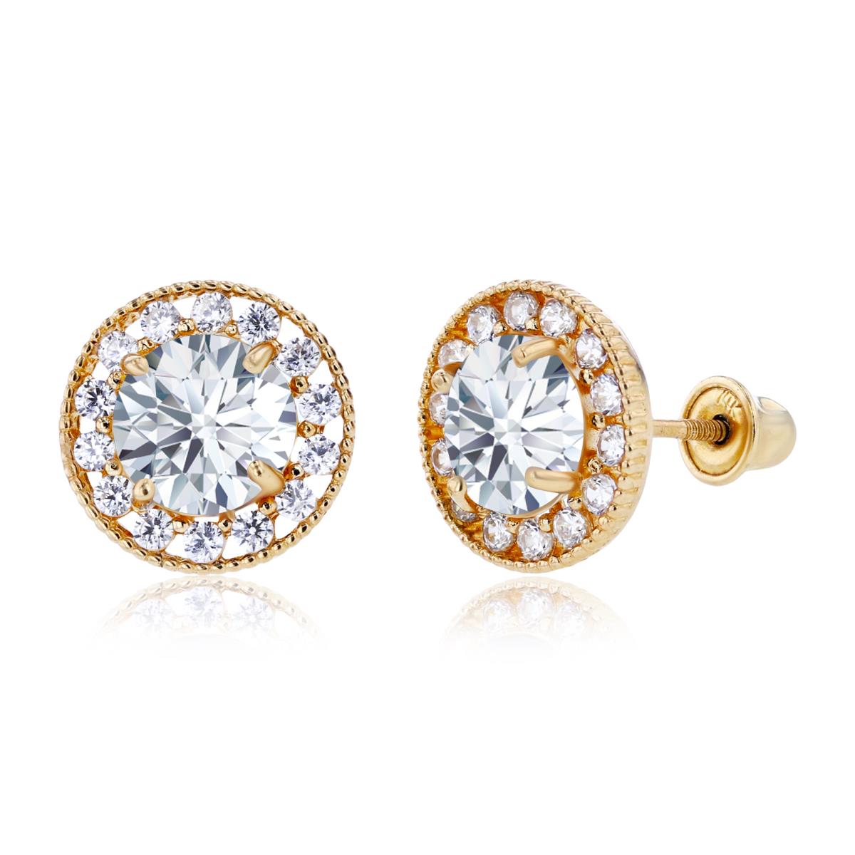 Sterling Silver Yellow 6mm & 1.25mm Created White Sapphire Fancy Halo Screwback Earrings