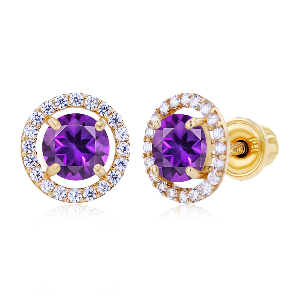 Sterling Silver Yellow 5mm Amethyst & 1mm Created White Sapphire Halo Screwback Earrings